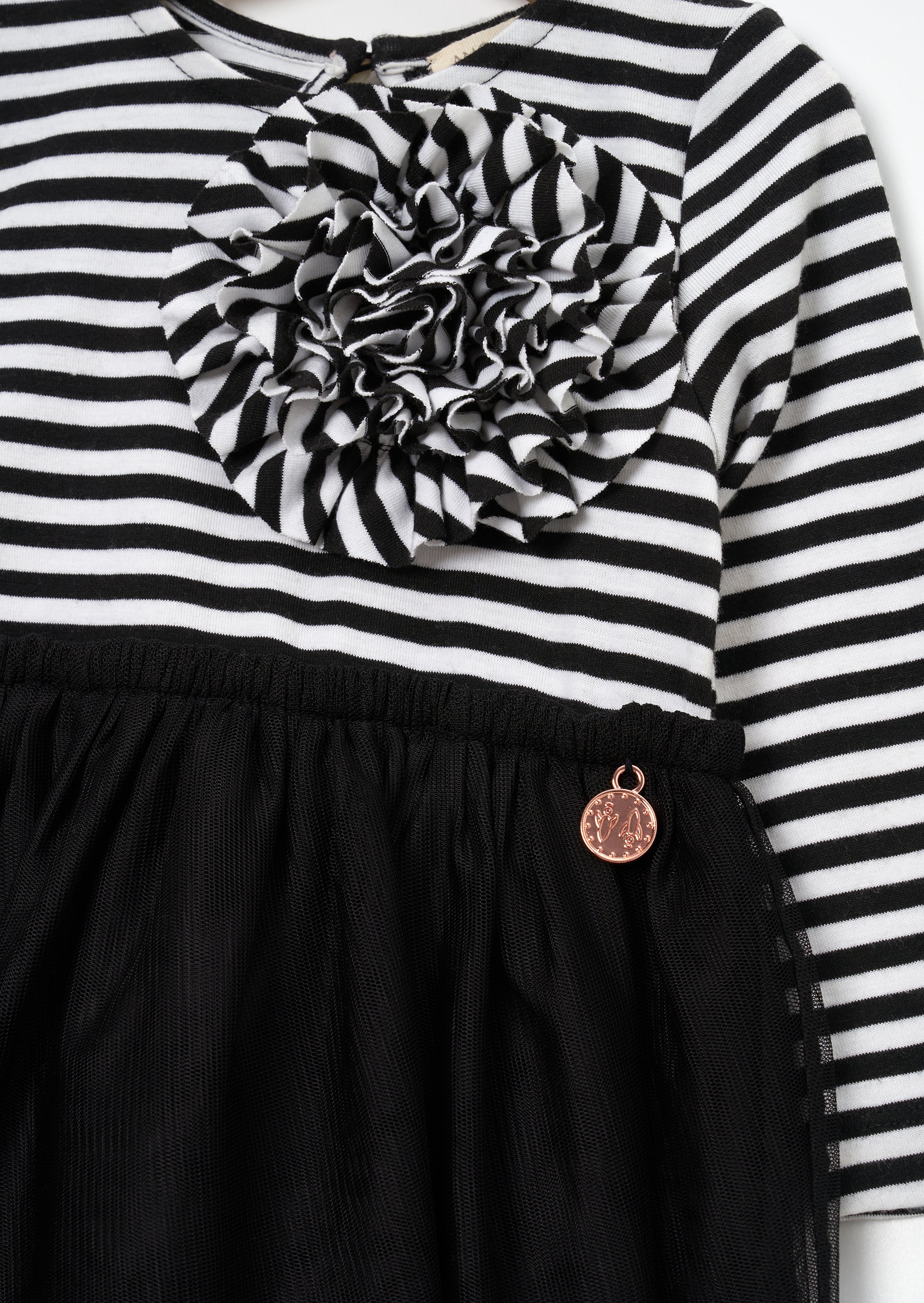 Carrie Black Stripe Corsage Dress