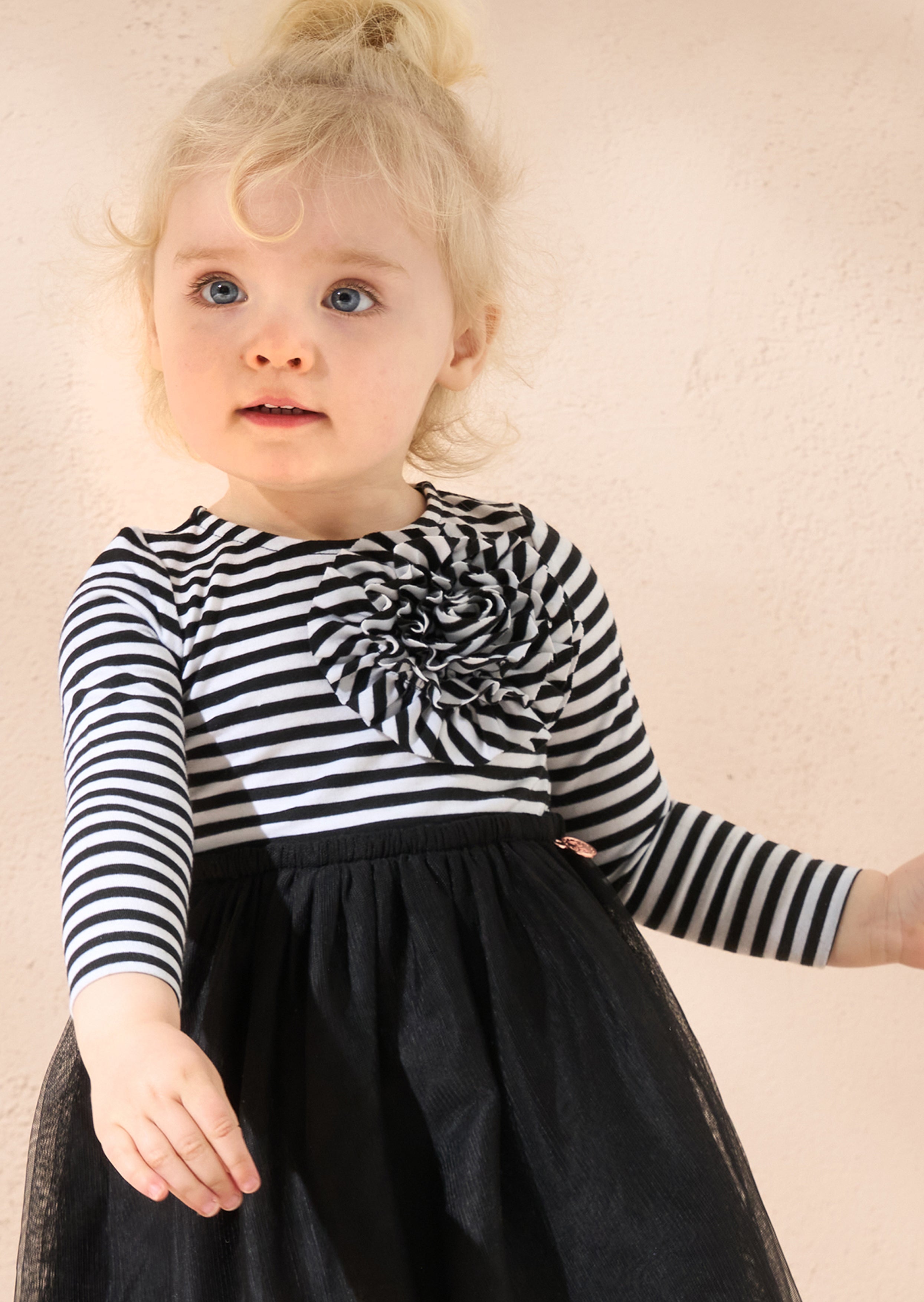 Carrie Black Stripe Corsage Dress