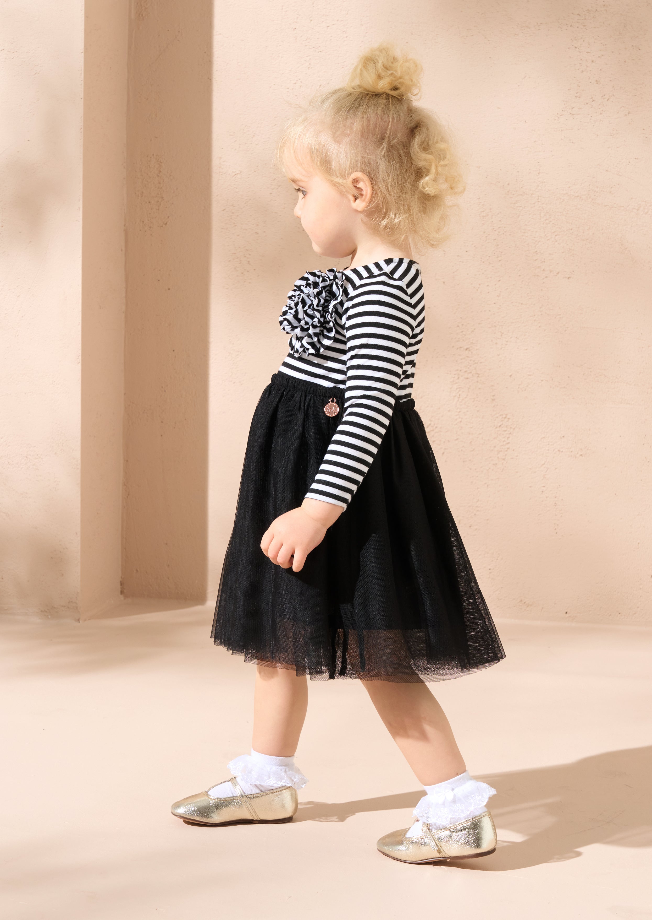 Carrie Black Stripe Corsage Dress