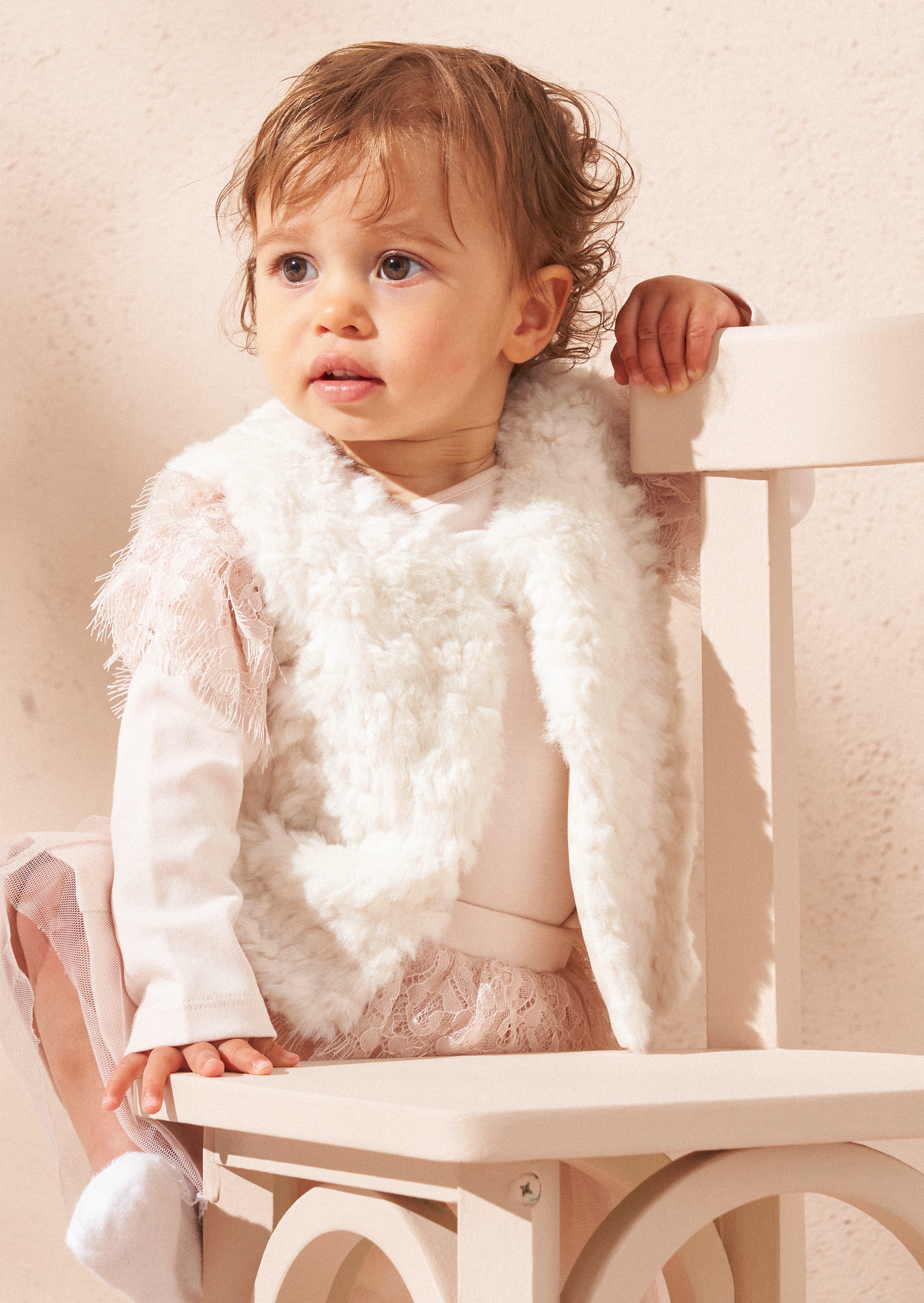 Cici Ecru Faux Fur Baby Gilet