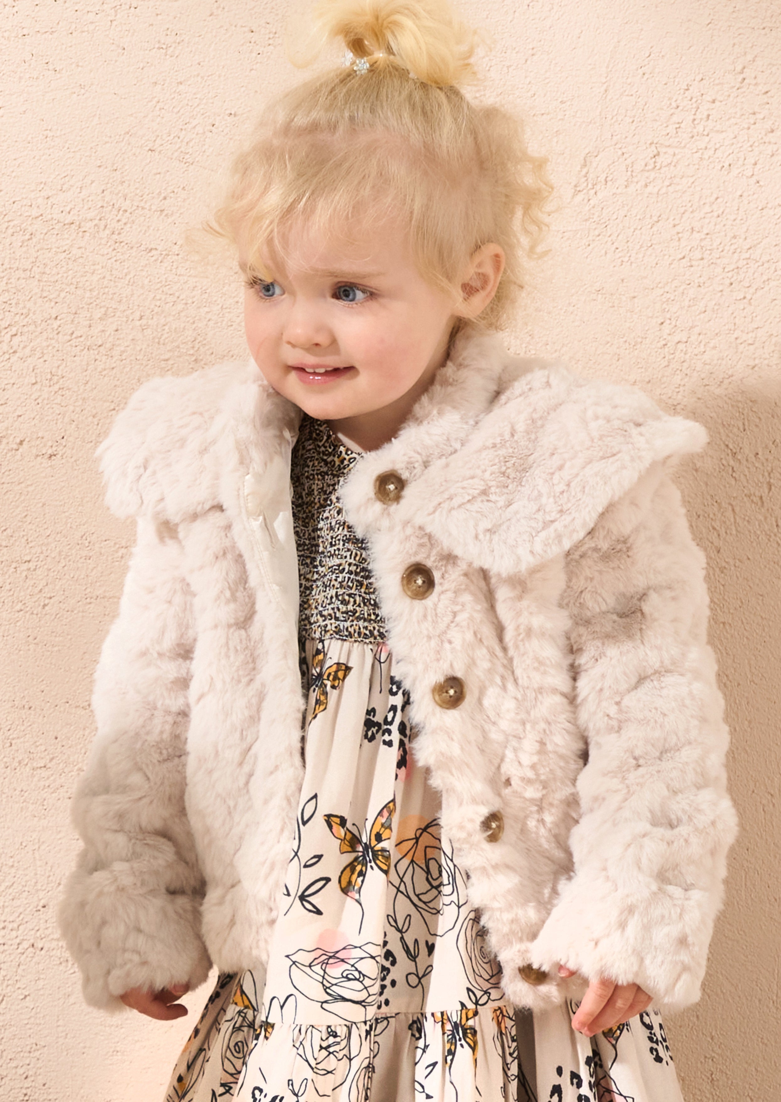 Cecile Taupe Faux Fur Baby Coat