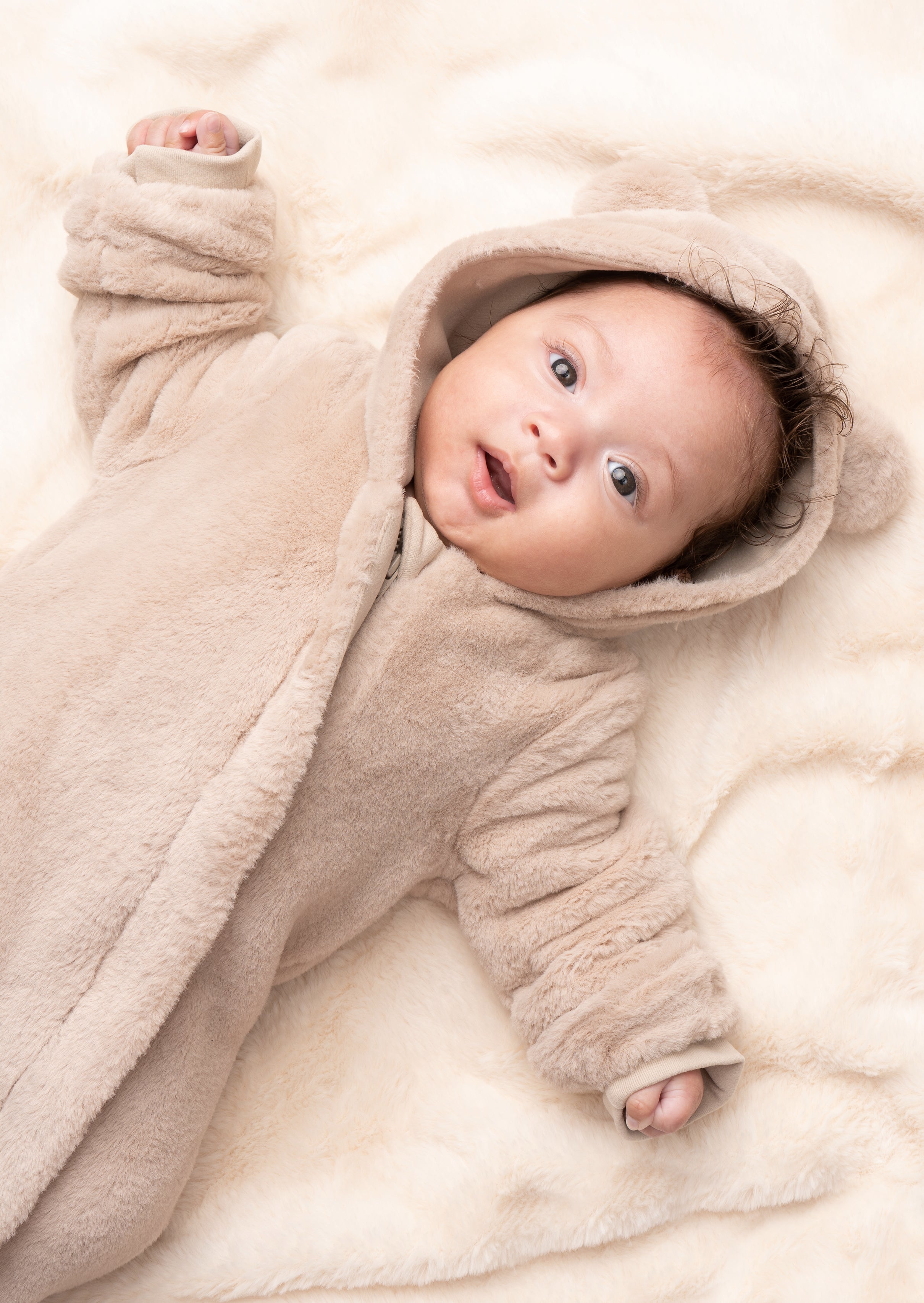 Quinn Taupe Faux Fur Pramsuit