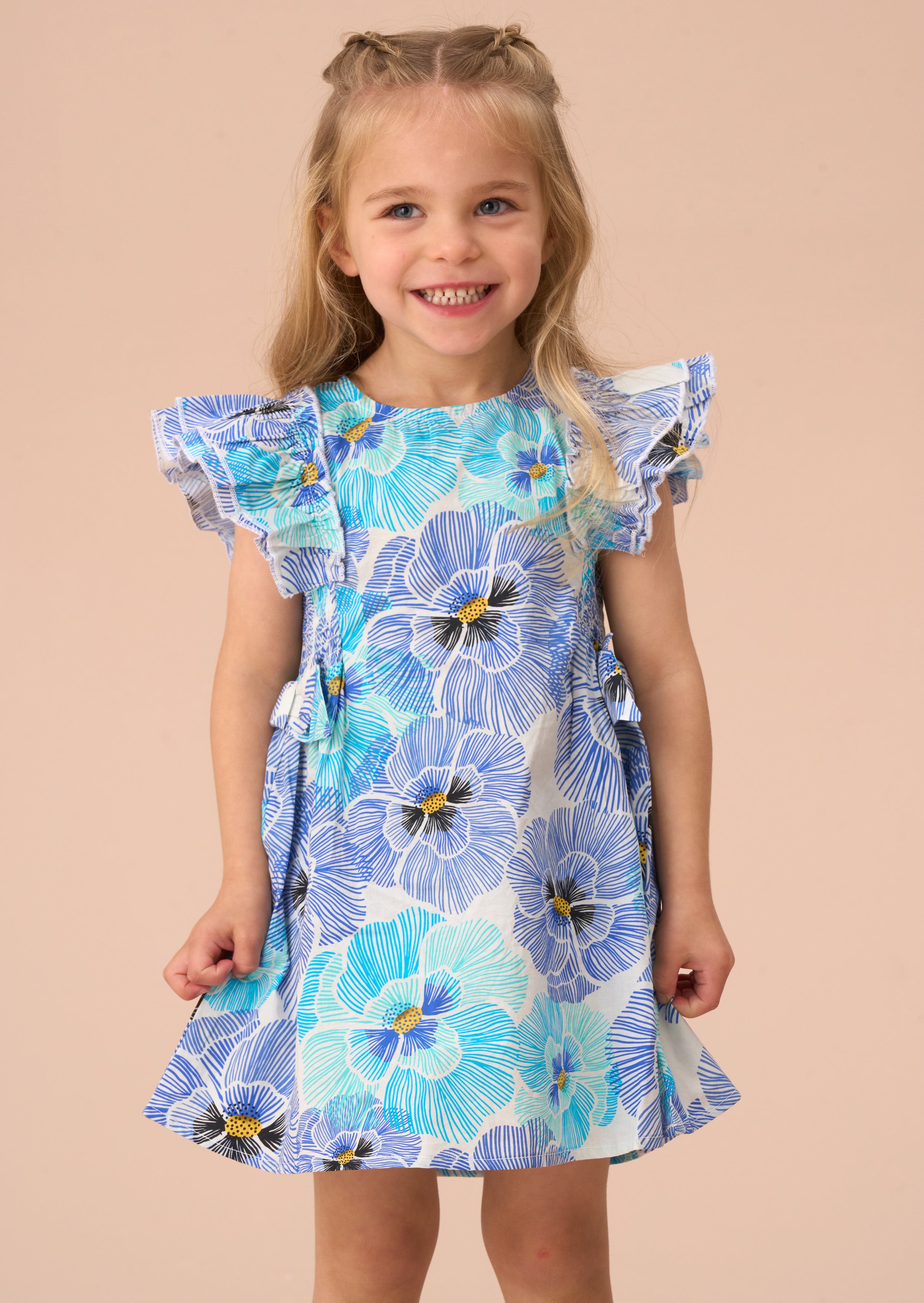 Alessandra Blue Pansy Print Tie Side Dress And Bloomer