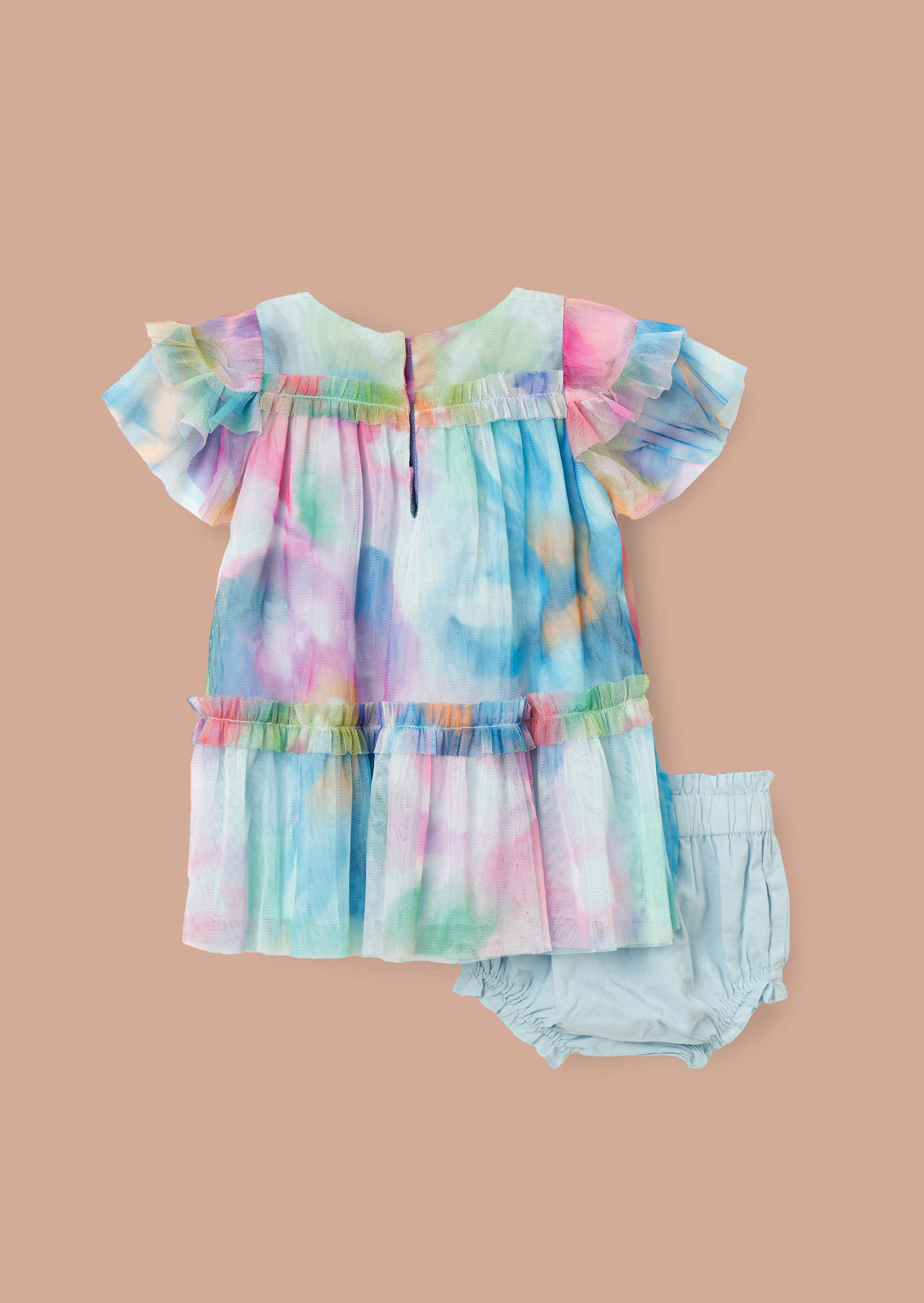 girl Multi Print Mesh Dress and Bloomer outfit