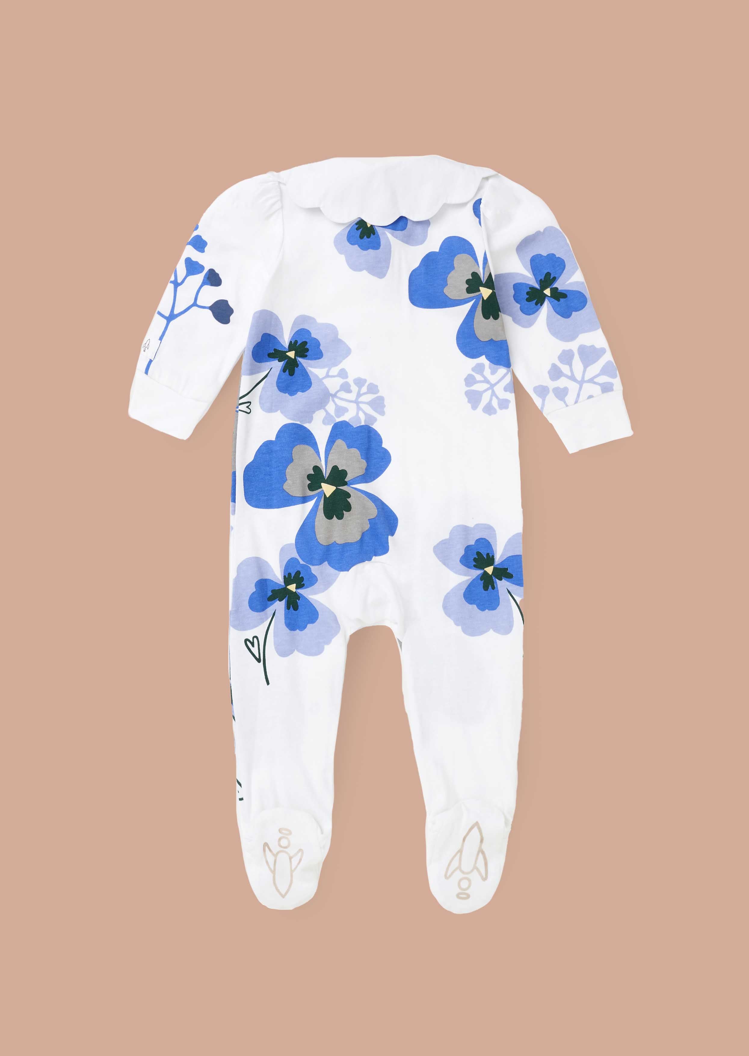 buy baby girl Blue Pansy Print Collar Babygrow & Headband