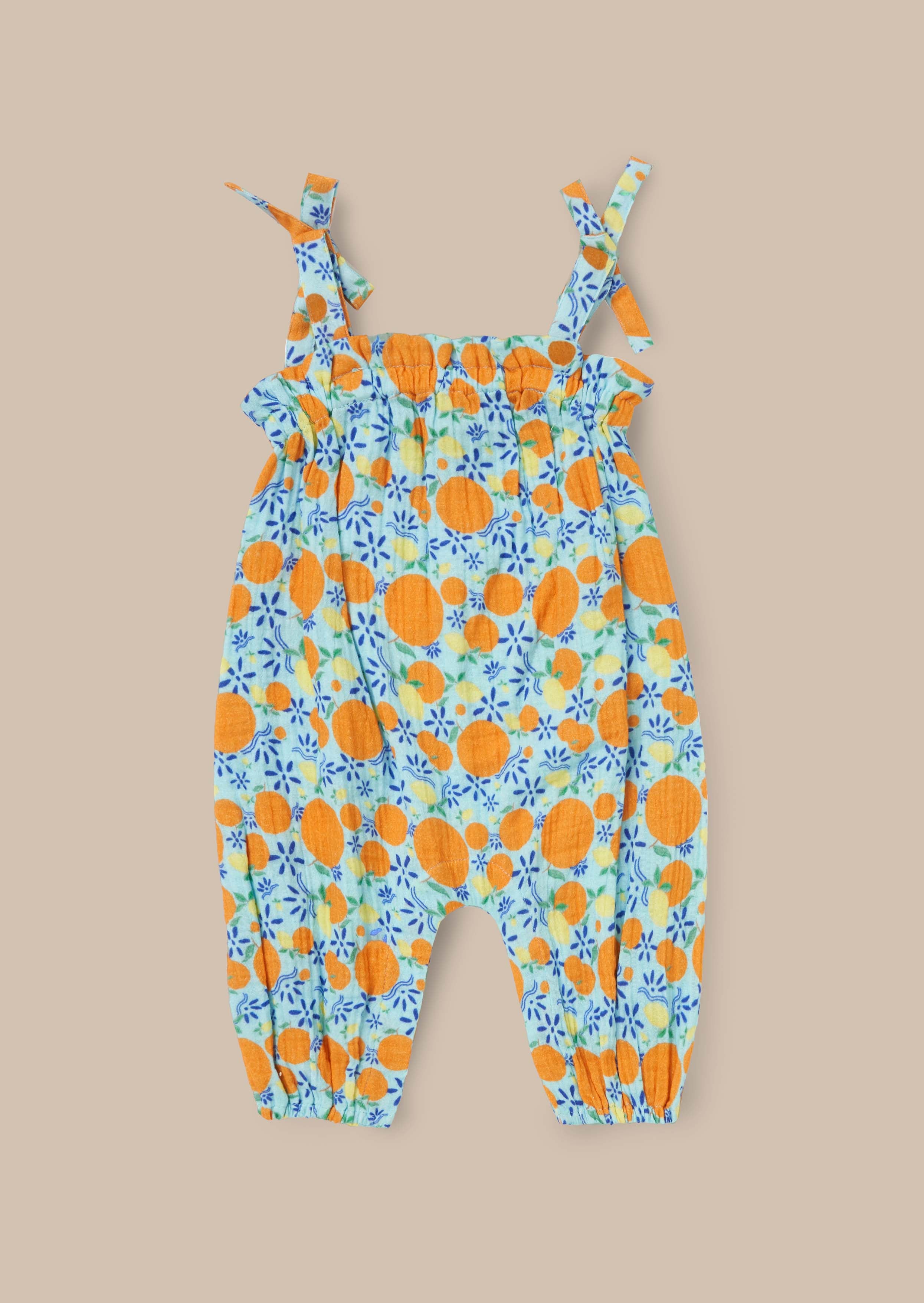 Carrie Blue Double Cloth Fruit Print Romper