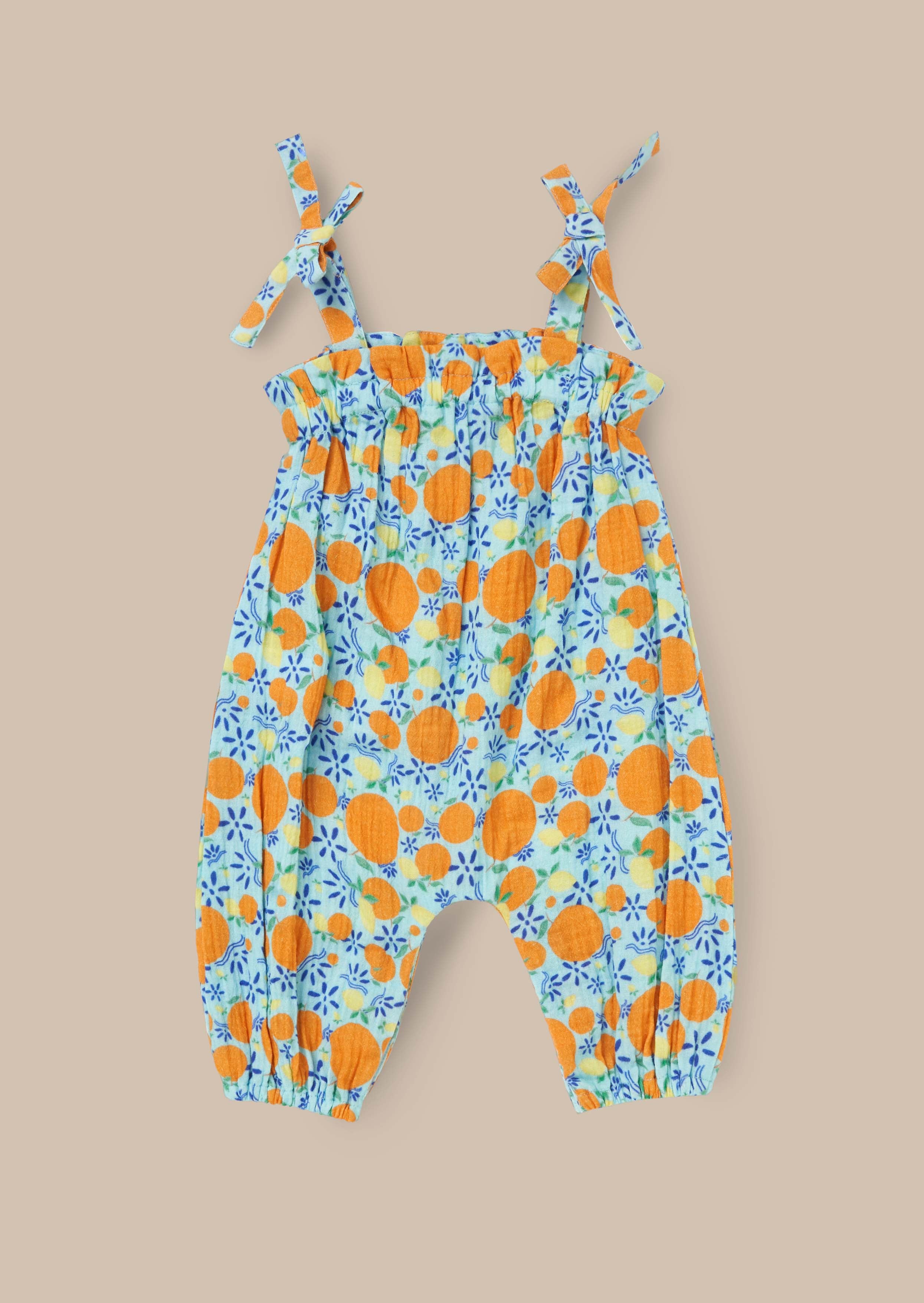 Carrie Blue Double Cloth Fruit Print Romper