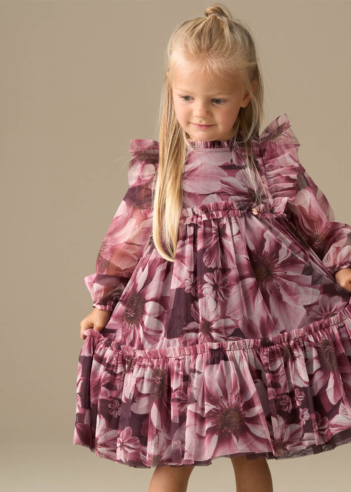 casual girl floral print mesh dress