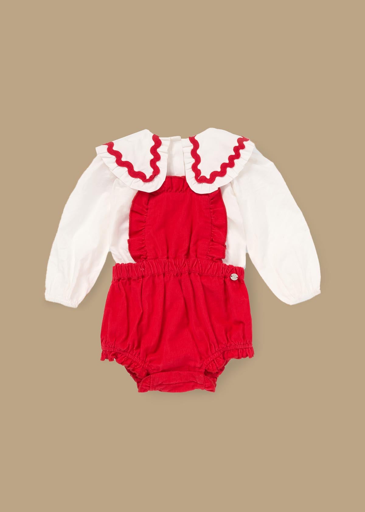 full sleeve baby girl red romper and white blouse