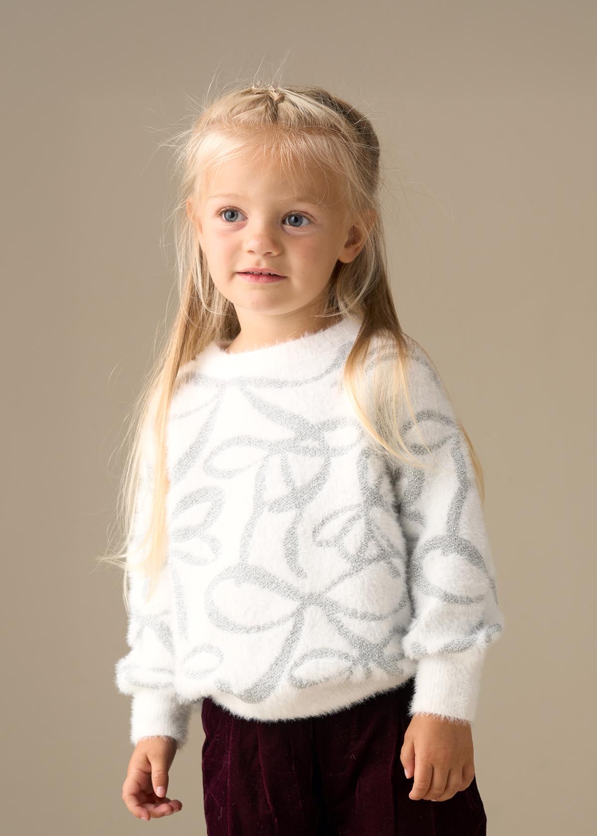 Girl Silver Bow Eyelash Jumper