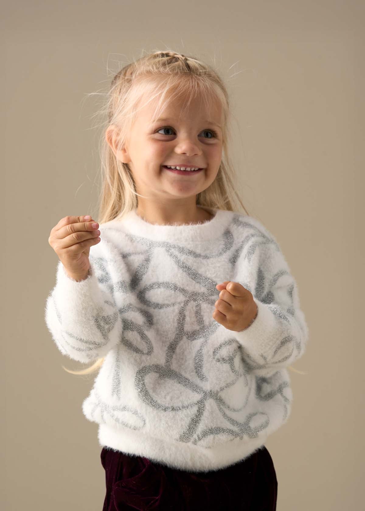 cotton girl silver bow eyelash jumper