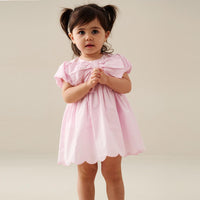Rosie Bow Puff Sleeve Scalloped Dress