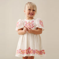 Reyna Natural Embroidered Swing Dress