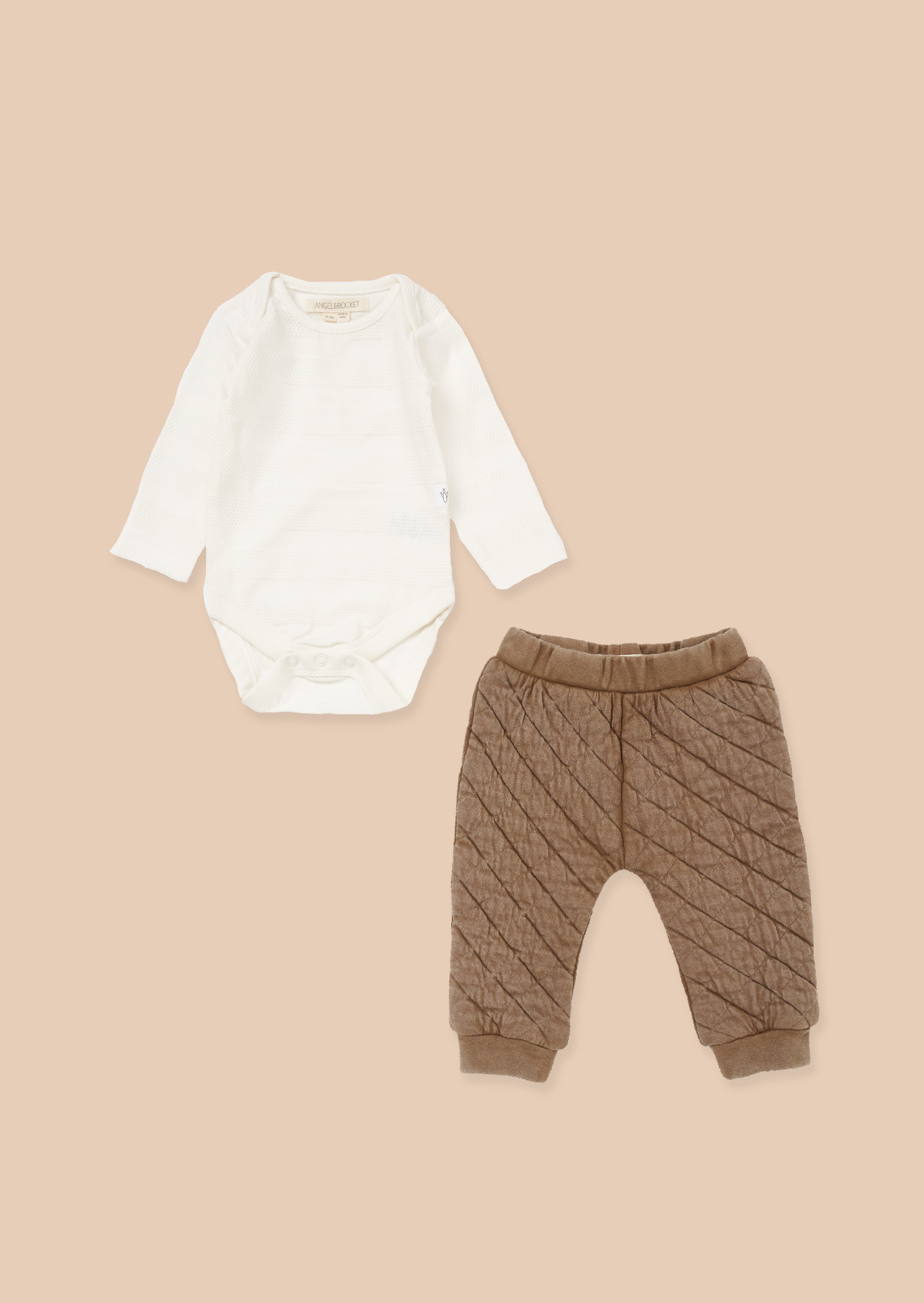 Ecru Popcorn Bodysuit & Quilted Jogger Set