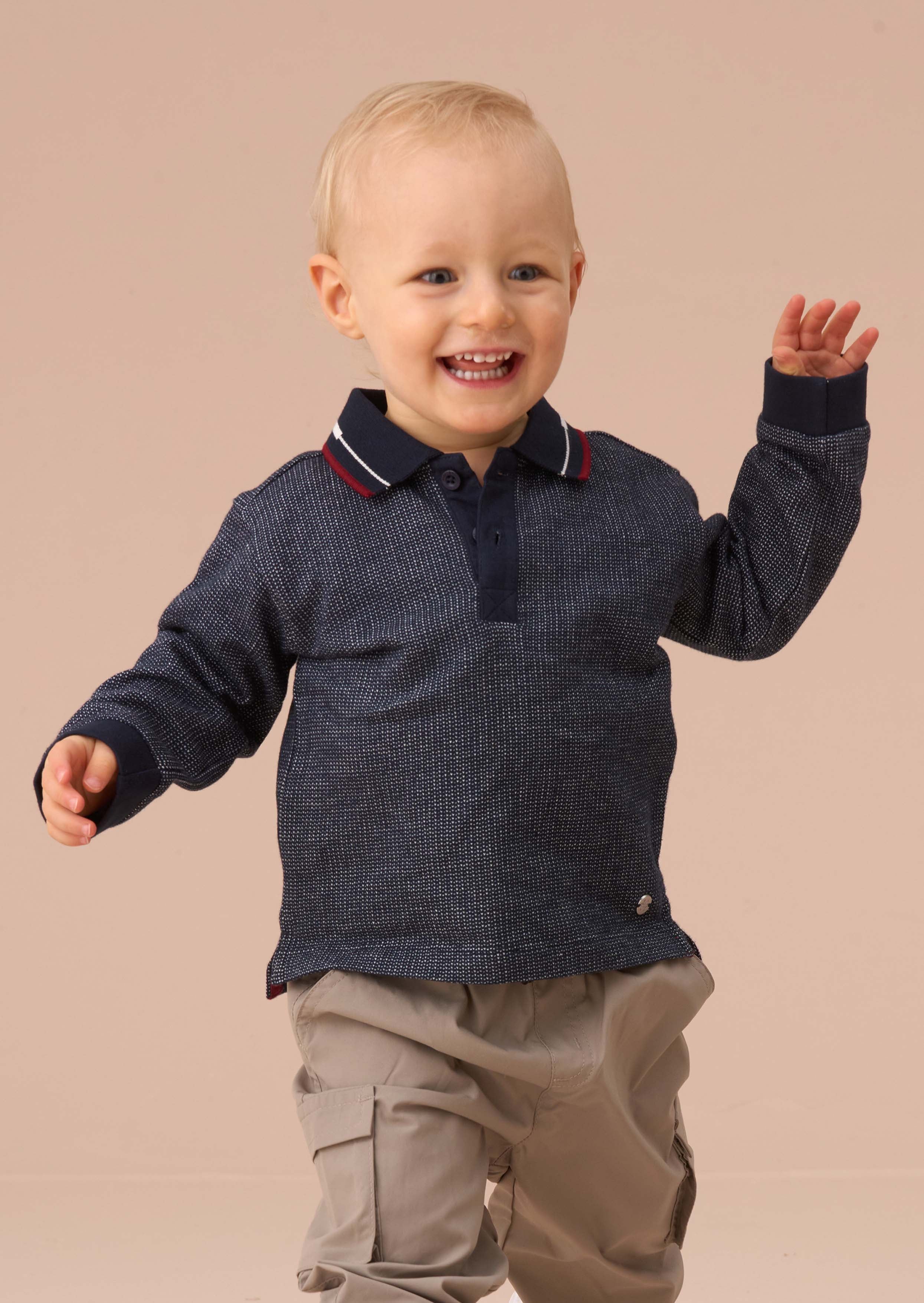 mini boys Blue Textured Polo