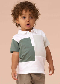 Kane White Textured Colour Block Polo