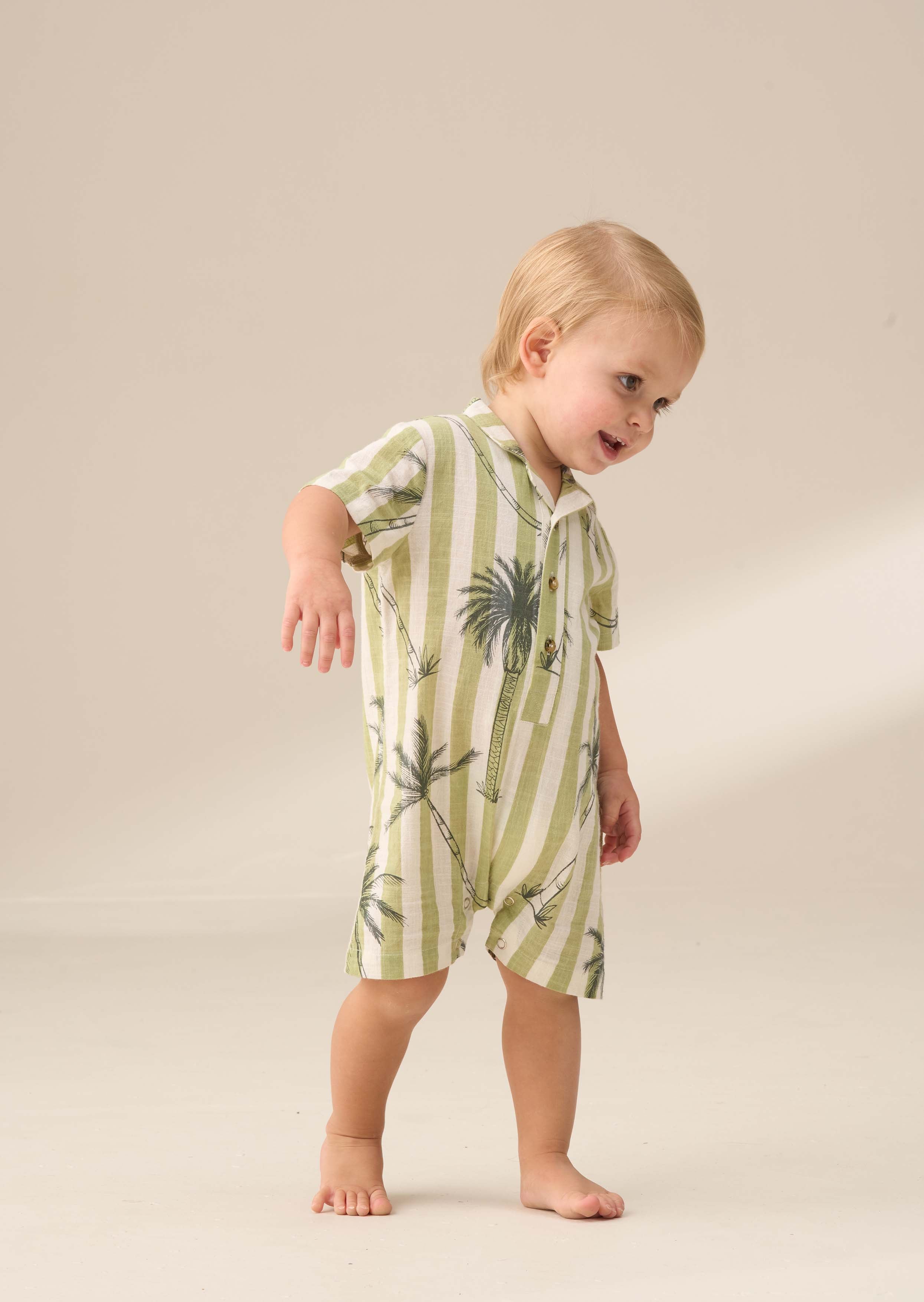 Jamie Green Palm Printed Collar Romper