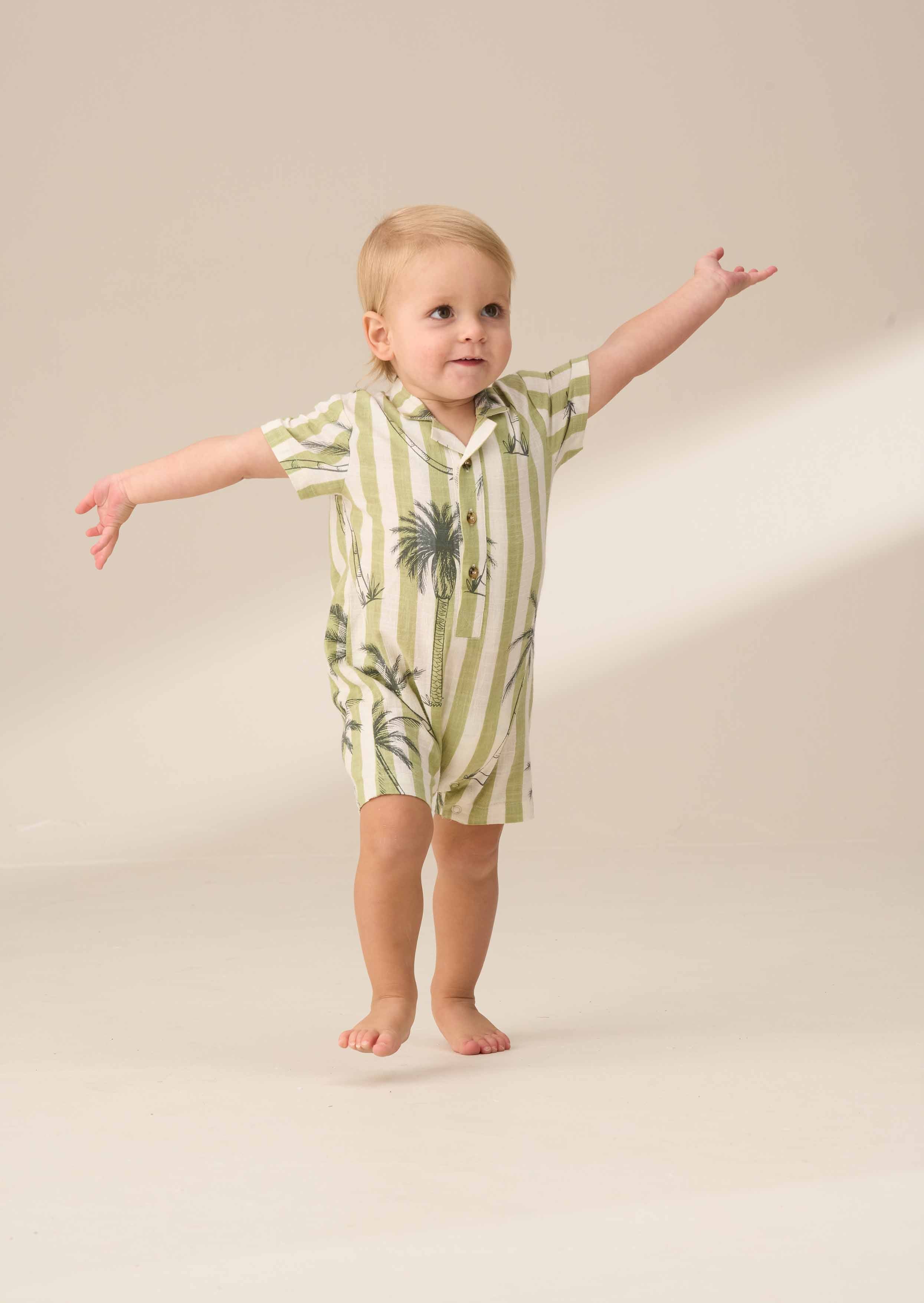 Jamie Green Palm Printed Collar Romper