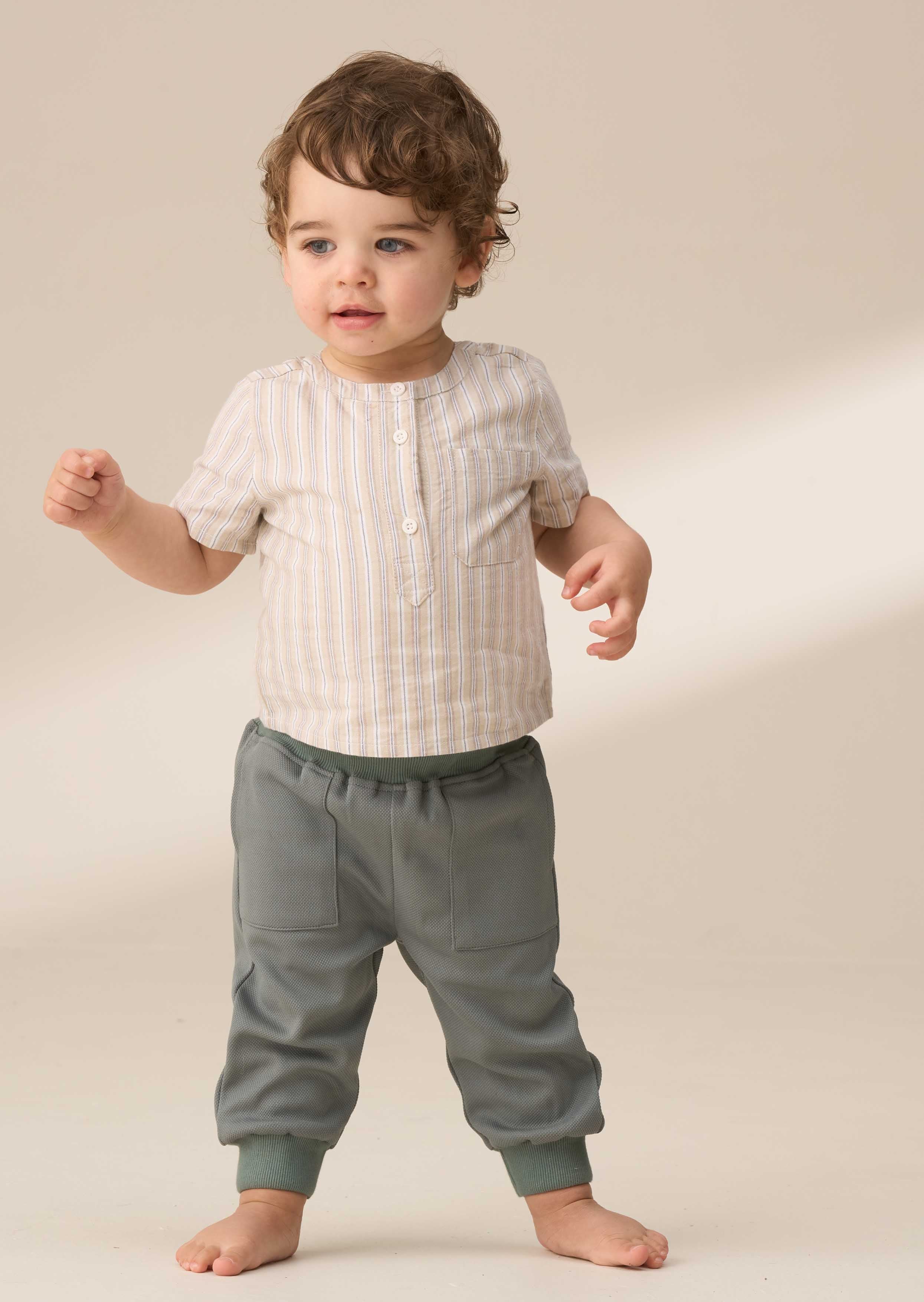 cotton boys shirt bodice with trouser set brown