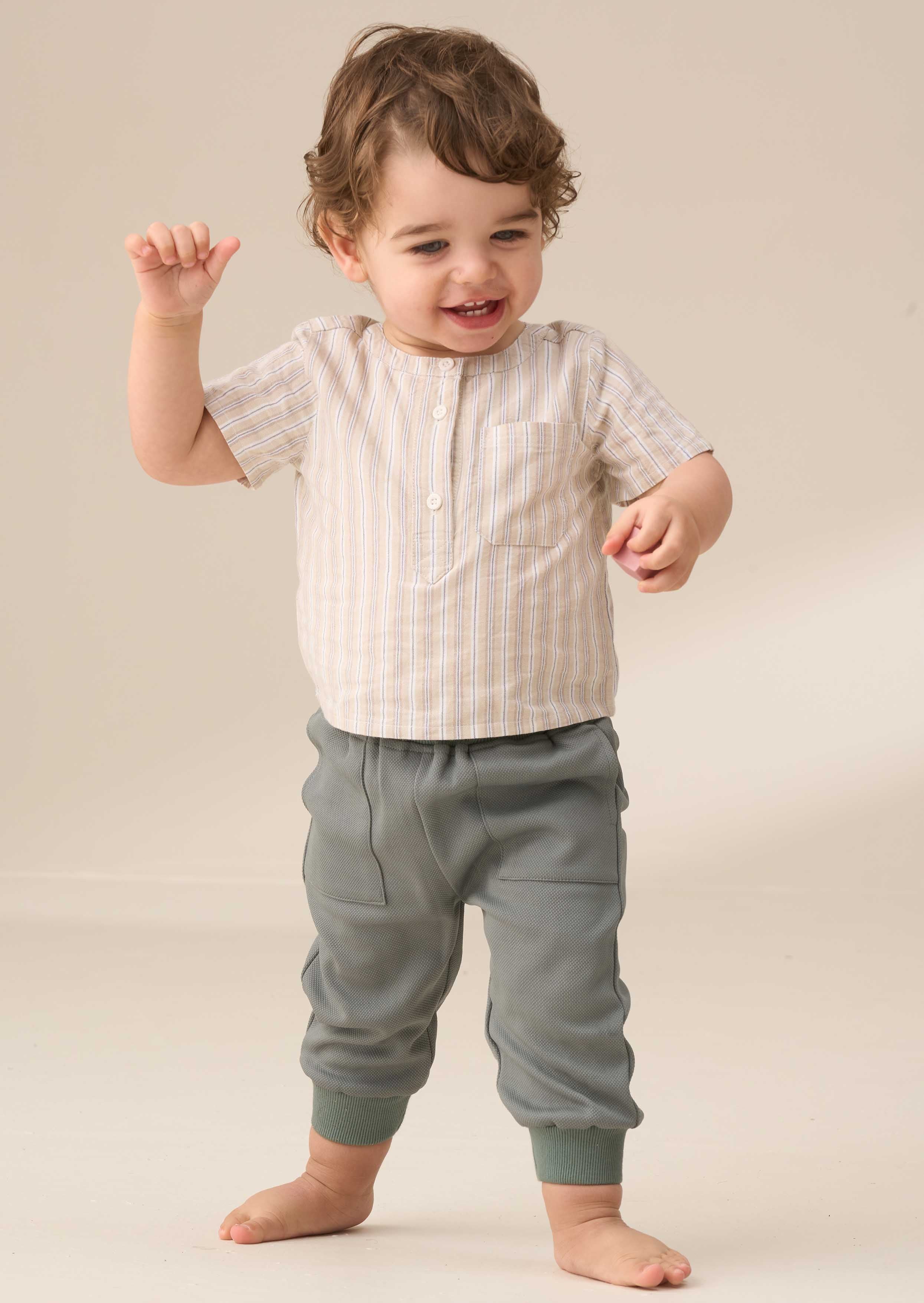 boys Shirt Bodice with Trouser Set Brown