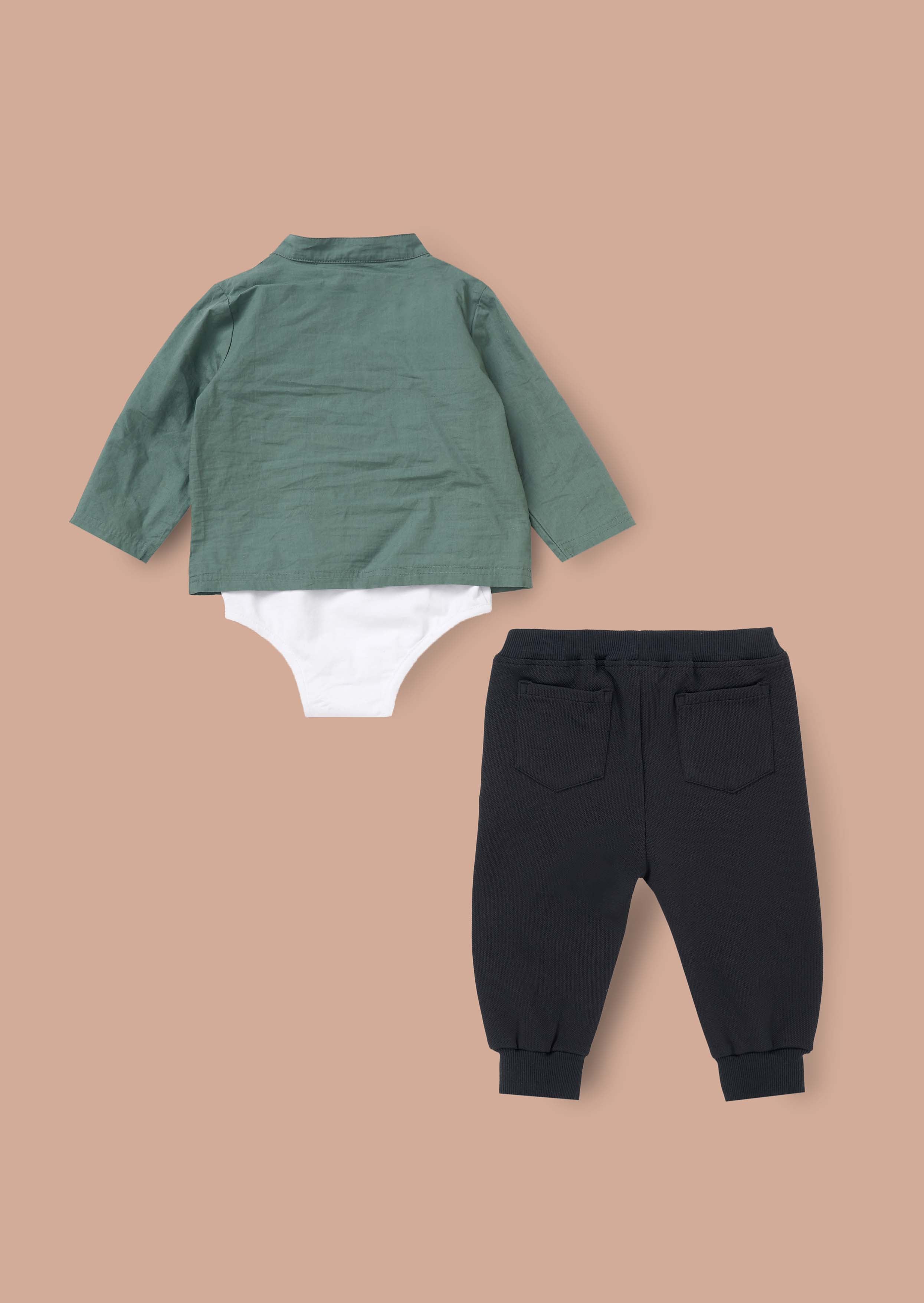 solid boy Shirt Bodice with Trouser Set Green