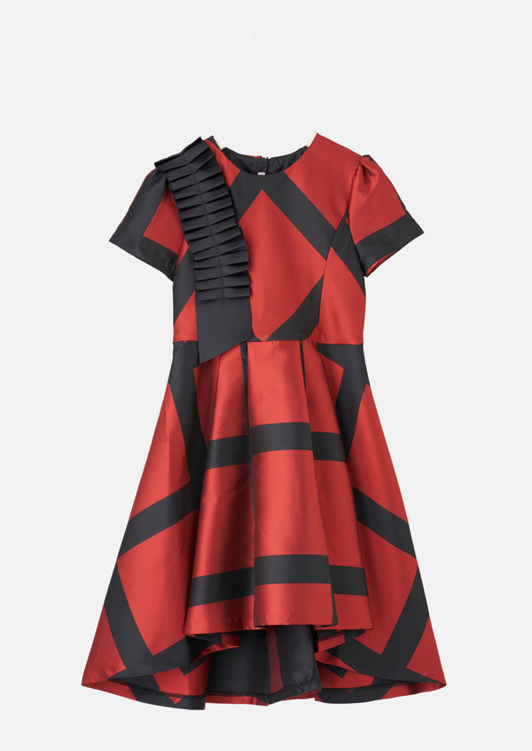 Girls Printed Red and Black Dress