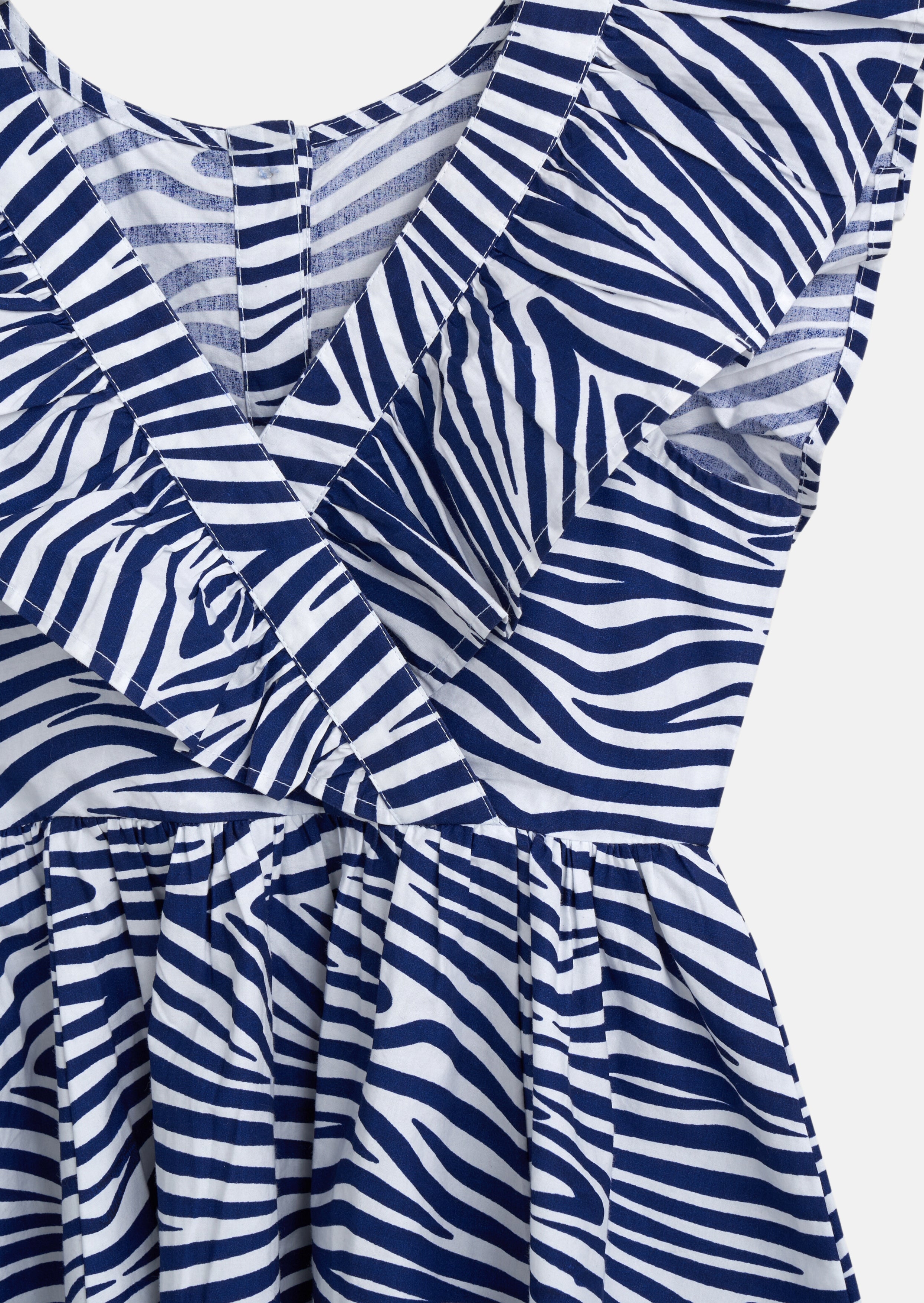 Girls Zebra Printed Blue Dress with Butterfly Sleeves