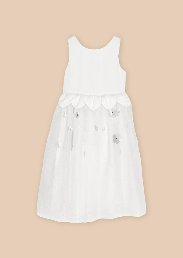 Girls Floral Scatter White Dress