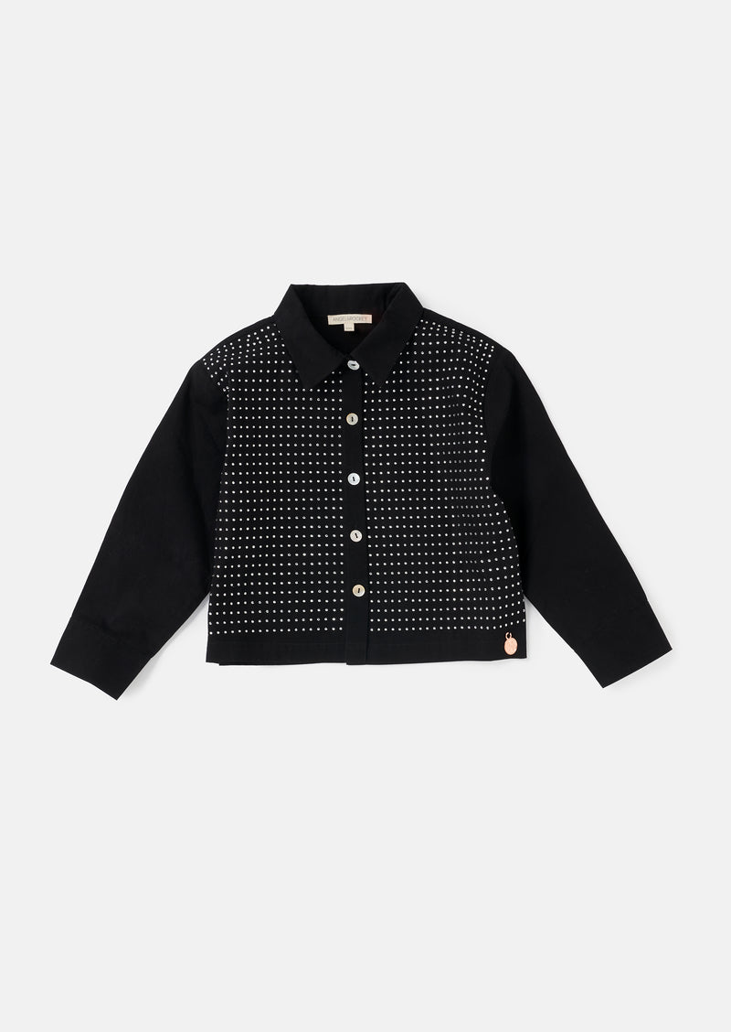 Girls Black Diamonte Printed Full Sleeve Shirt