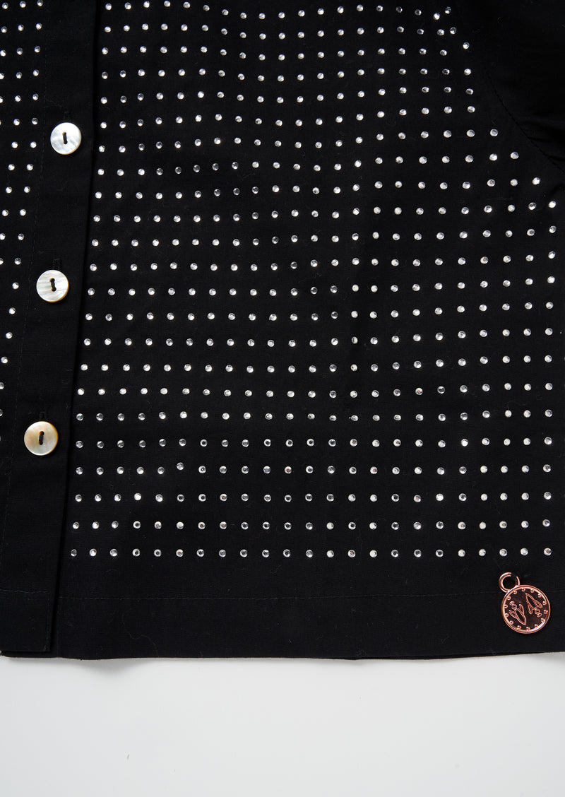 Girls Black Diamonte Printed Full Sleeve Shirt