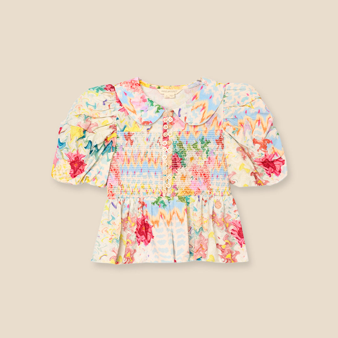 Orla Multi Peter Pan Collar Shirred Blouse - Angel & Rocket