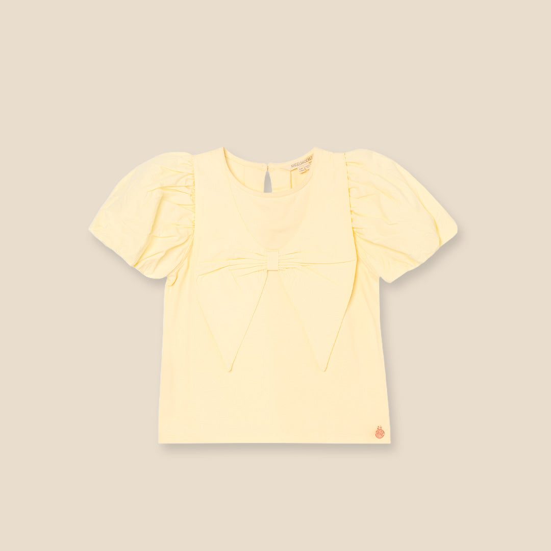 Tilly Yellow Bow Collar Puff Sleeve T Shirt - Angel & Rocket