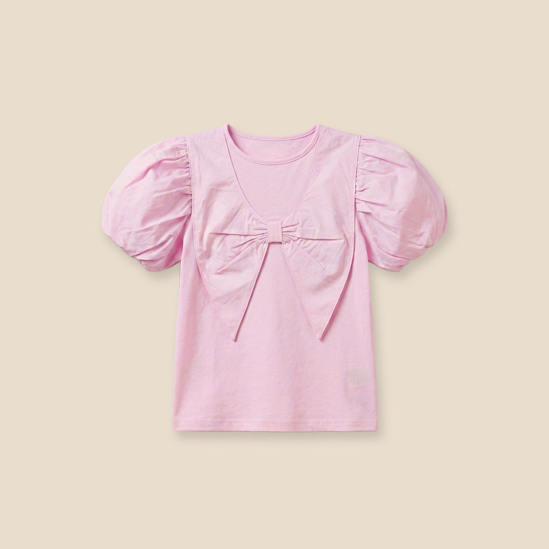 Tilly Pink Bow Collar Puff Sleeve T Shirt - Angel & Rocket