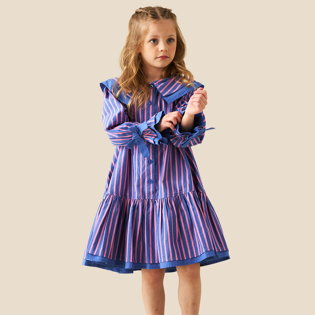 Angel & Rocket Girls Yarn Dyed Blue Dresses