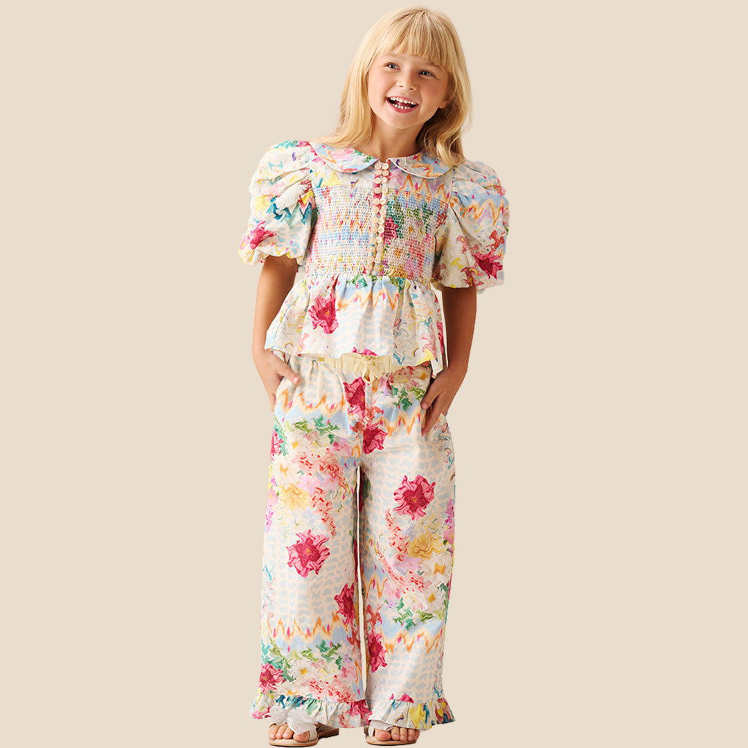 Orla Multi Peter Pan Collar Shirred Blouse - Angel & Rocket