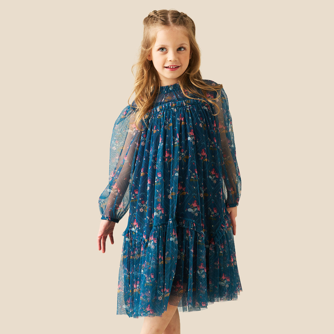 Angel & Rocket Girls Printed Blue Dresses