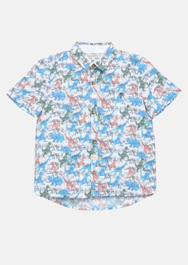 Boys Dinosaur Printed Half Sleeve Cotton Shirt