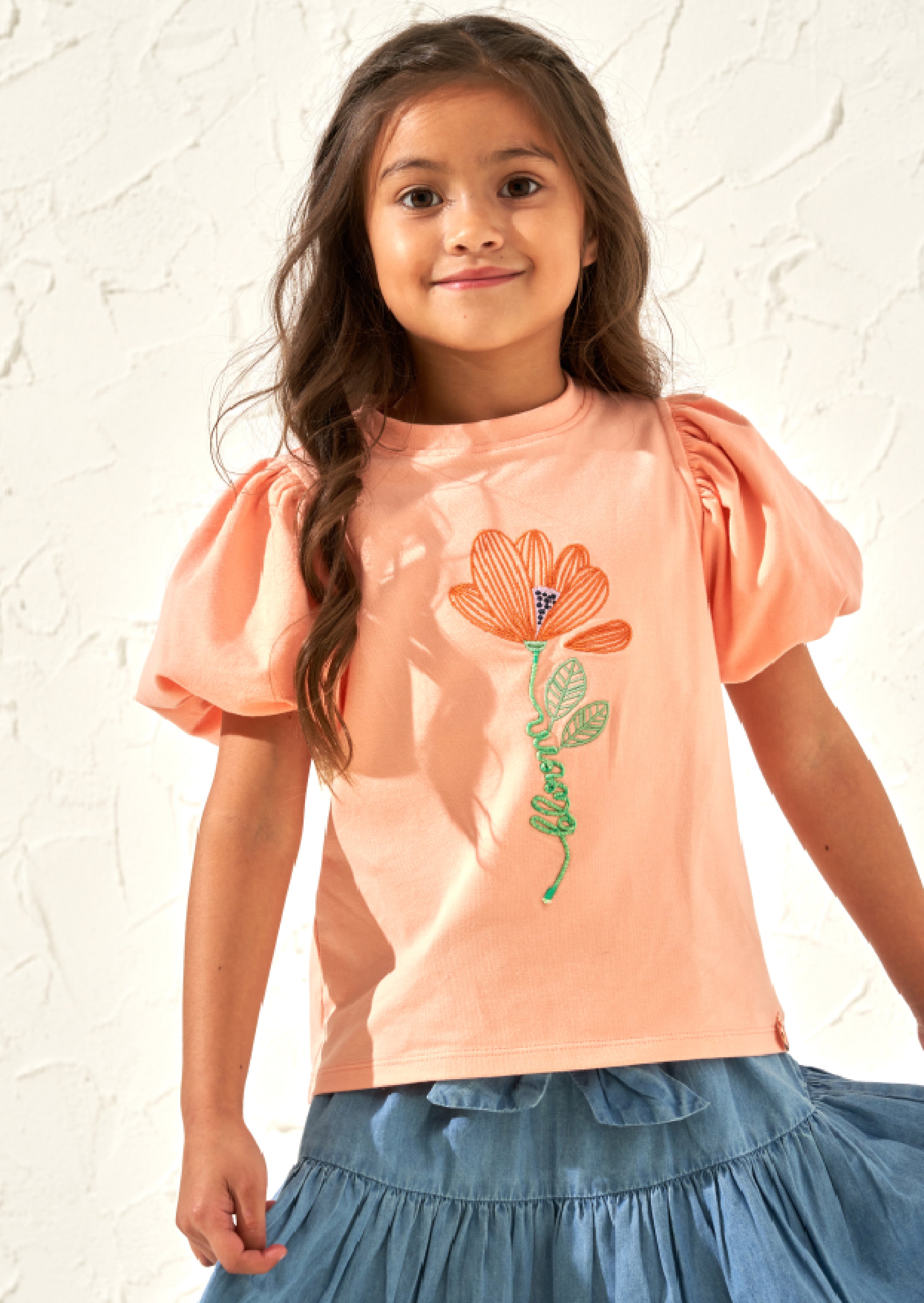 Emmie Apricot Puff Sleeve Tee