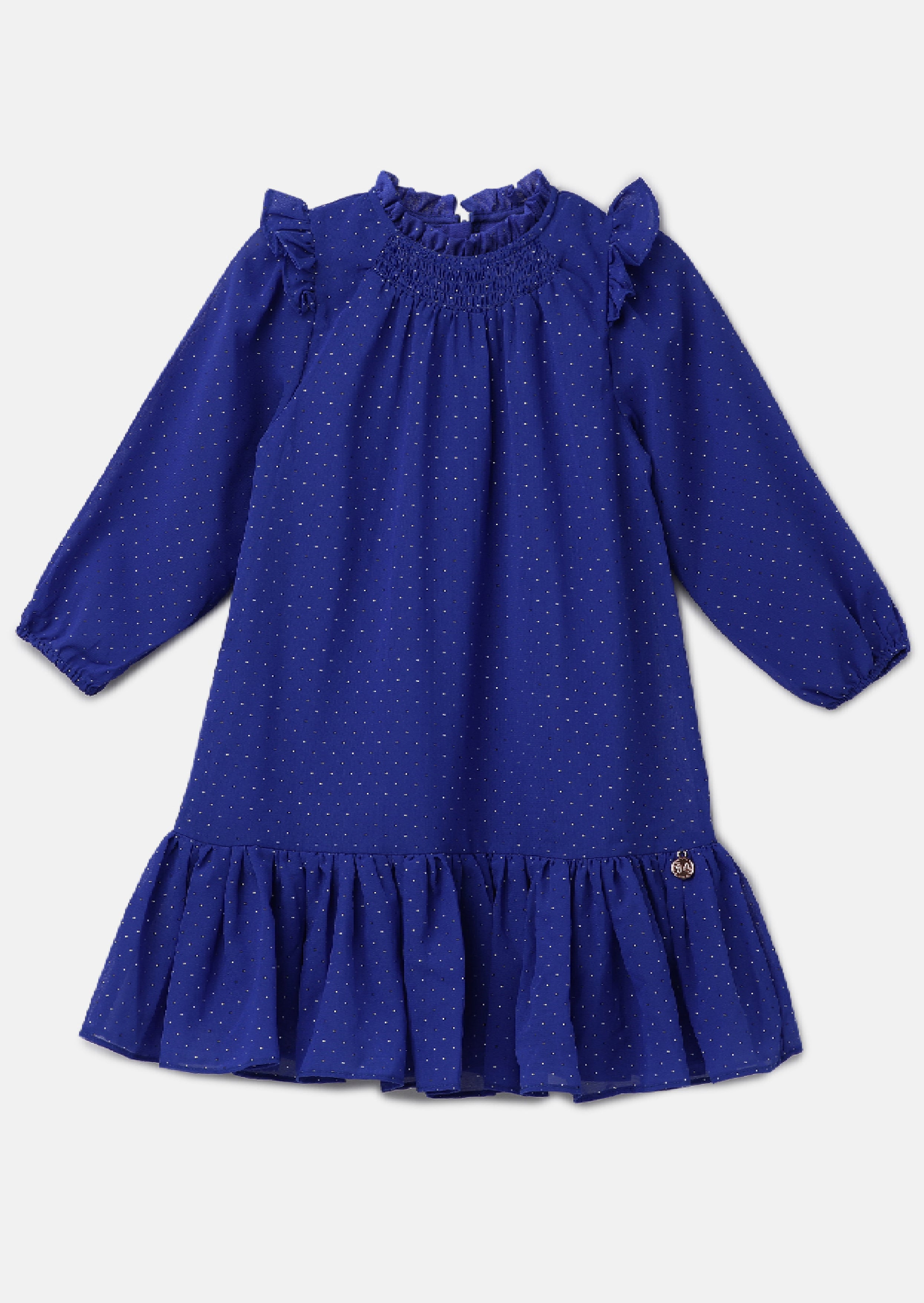 Girls Foil Dot Printed Blue Dress