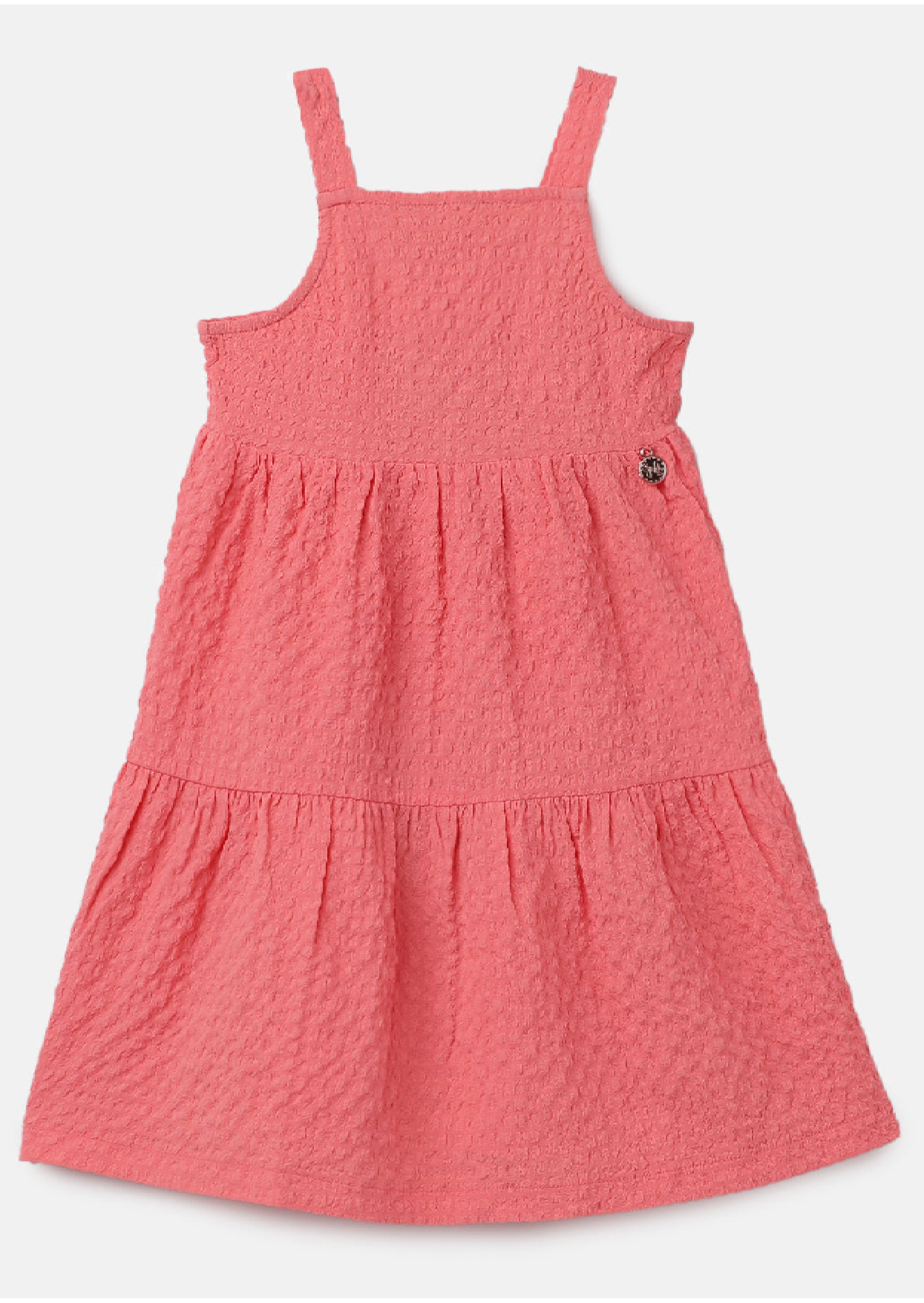 Girls Solid Red Crinkle Casual Dress