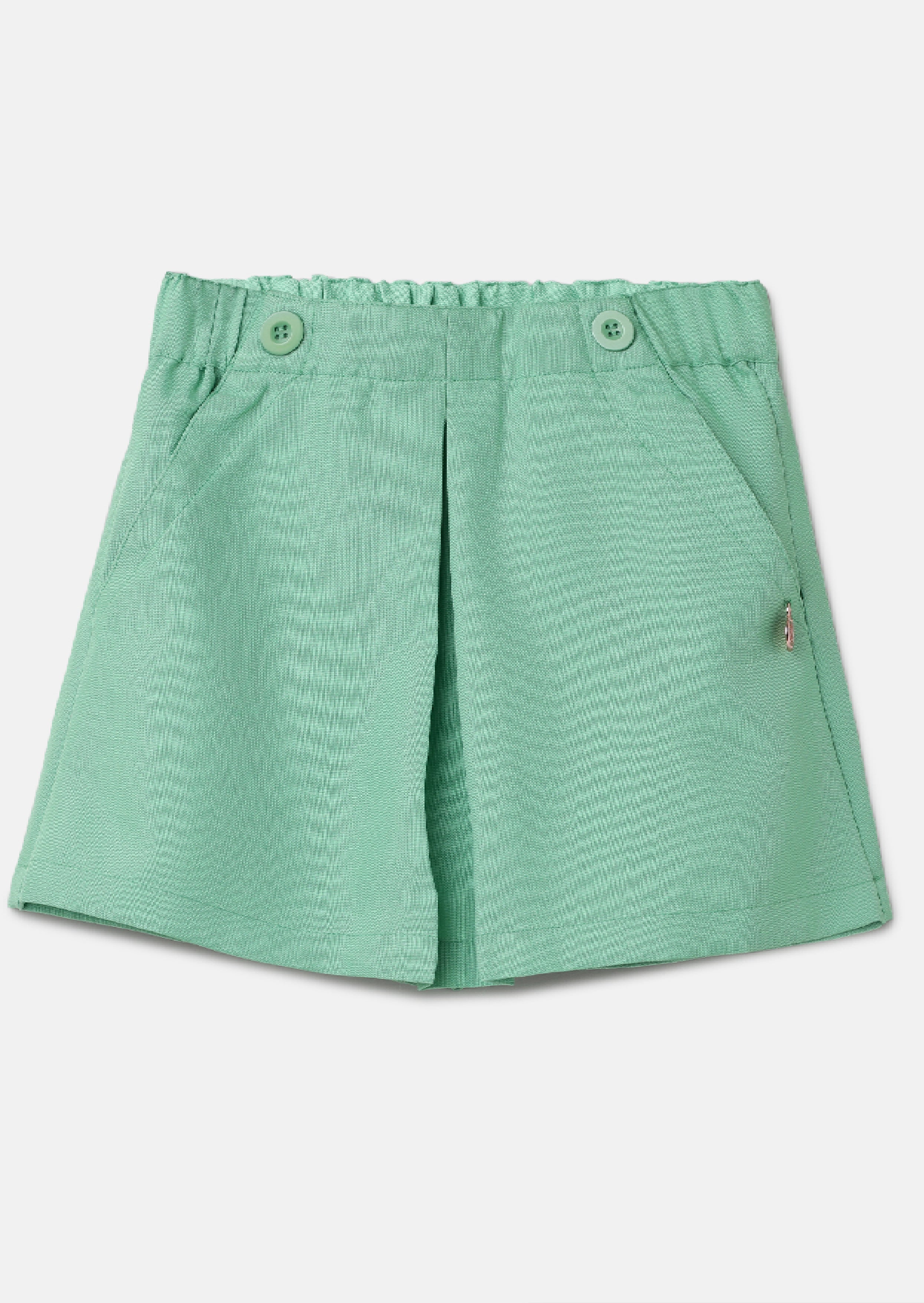 Girls Self Textured Solid Green Shorts