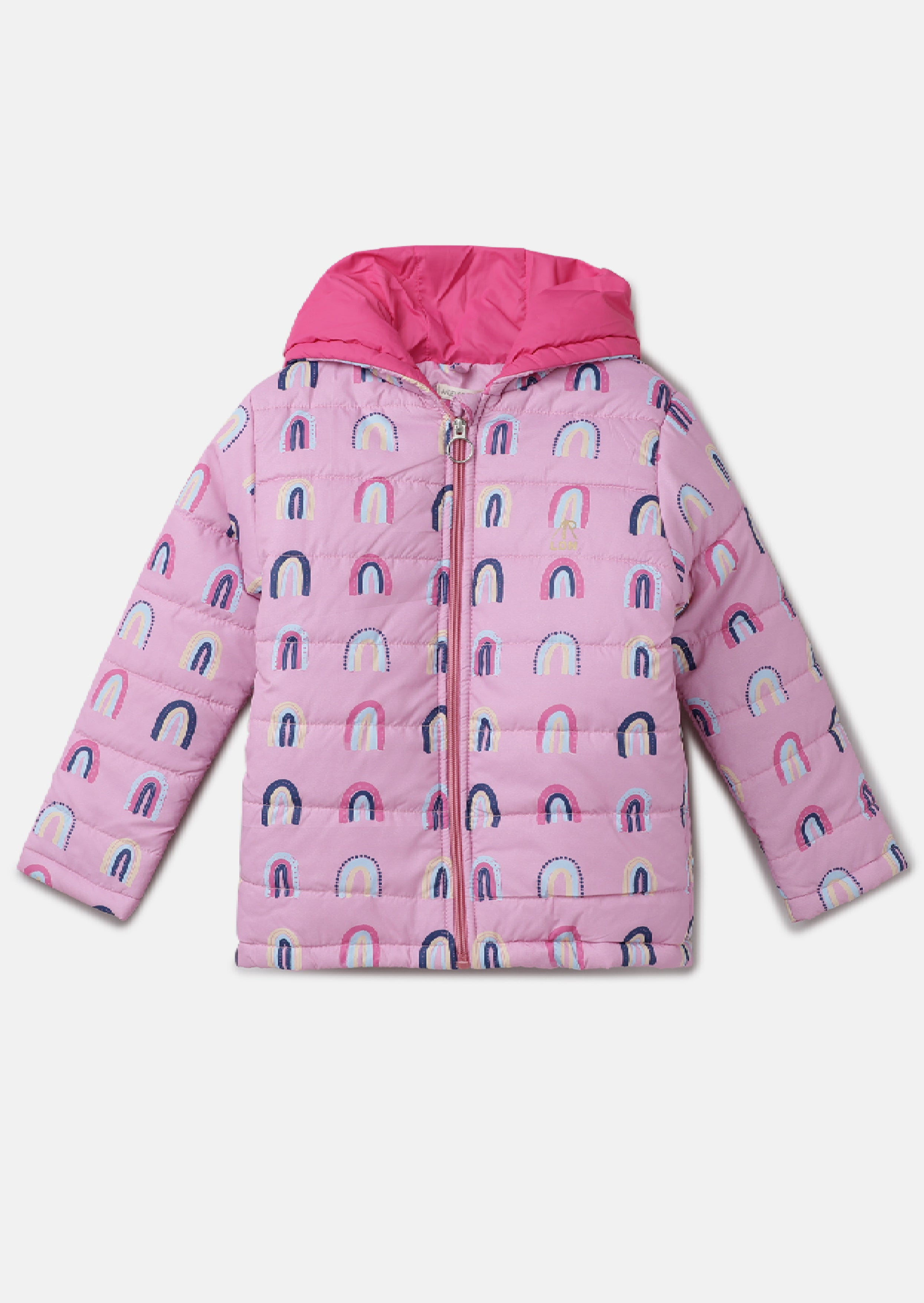 Girls Rainbow Printed Puffa Jacket with Hood