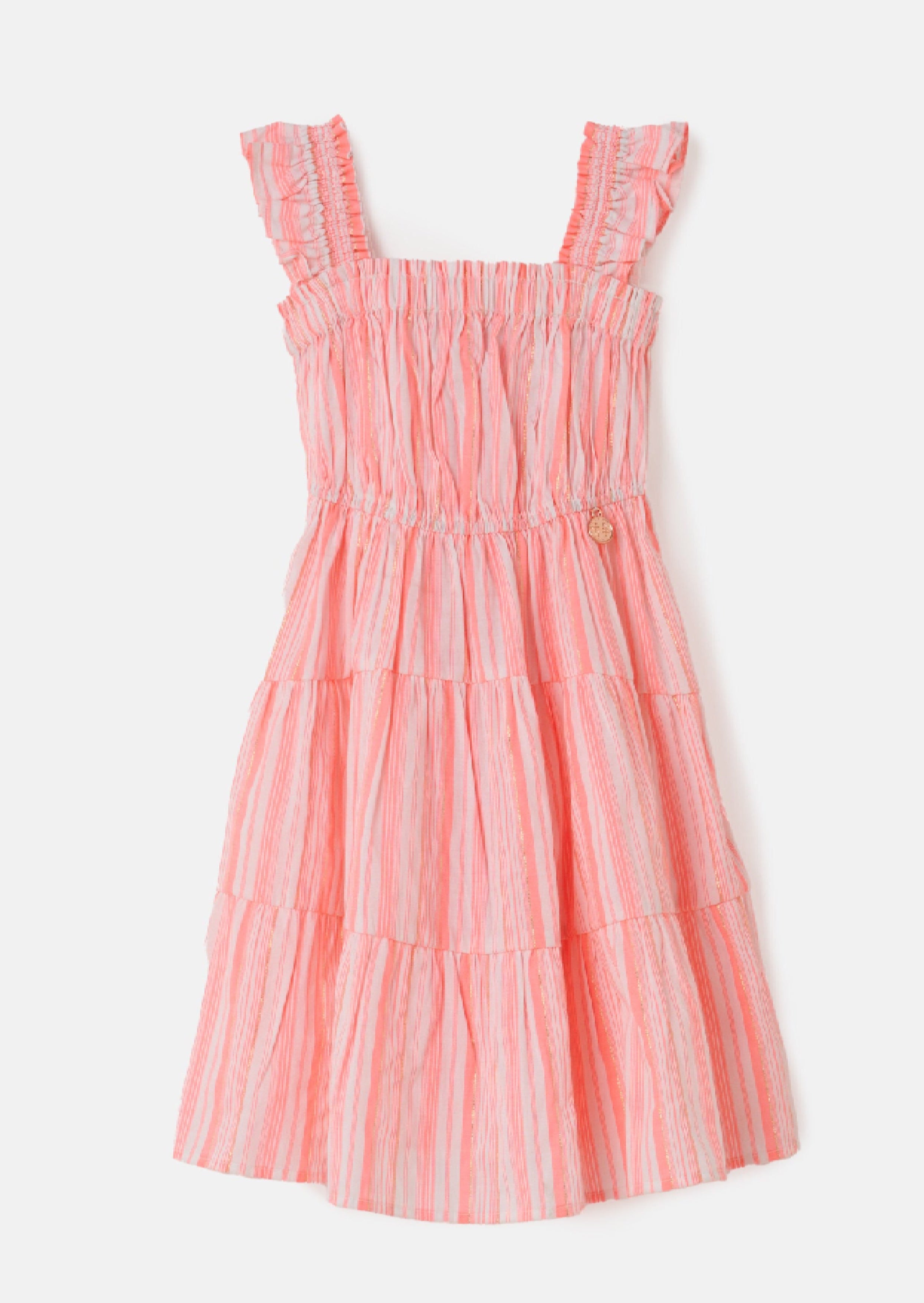 Girls Striped Woven Pink Dress