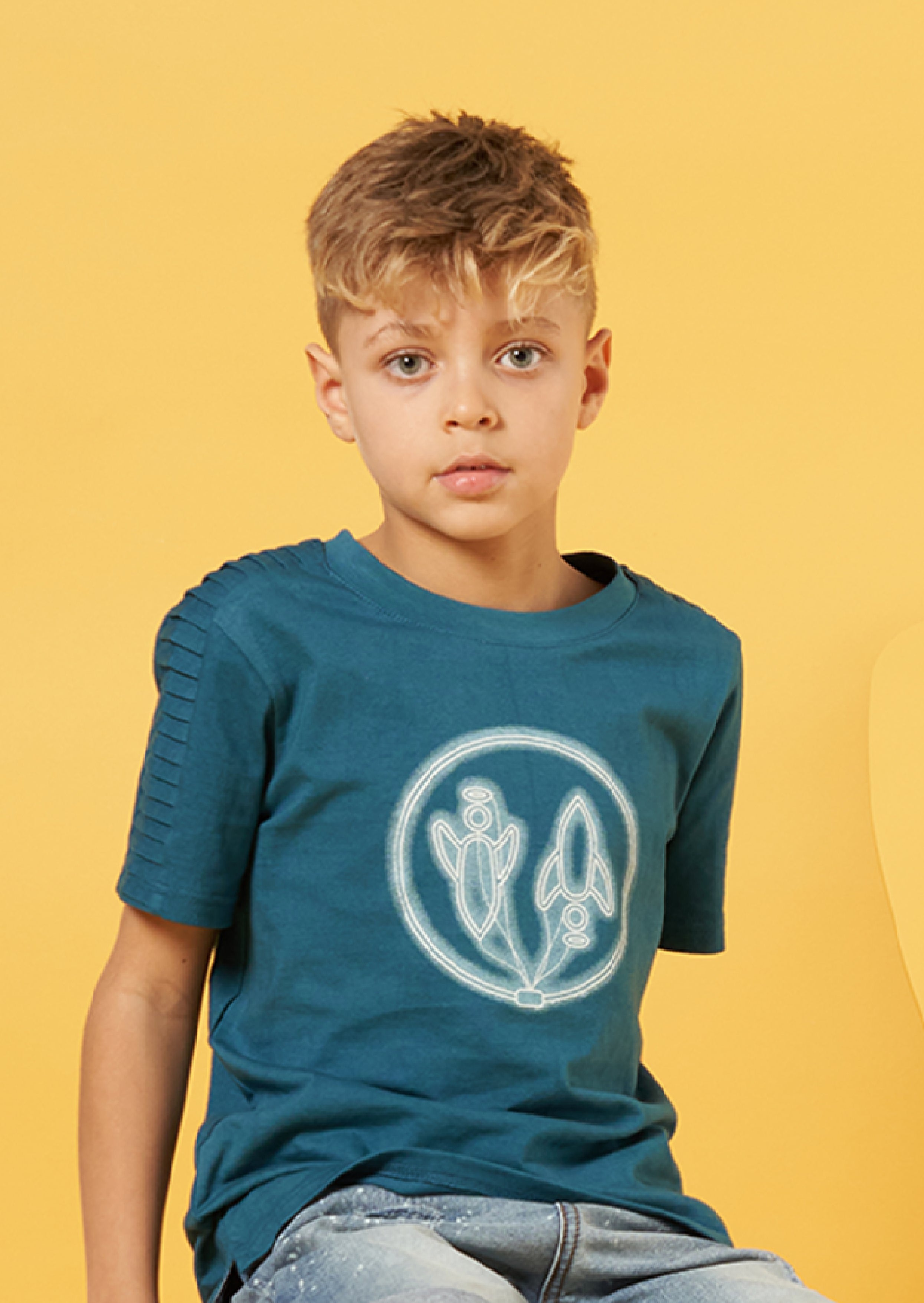 Boys Brand Logo Printed Cotton Blue T-Shirt