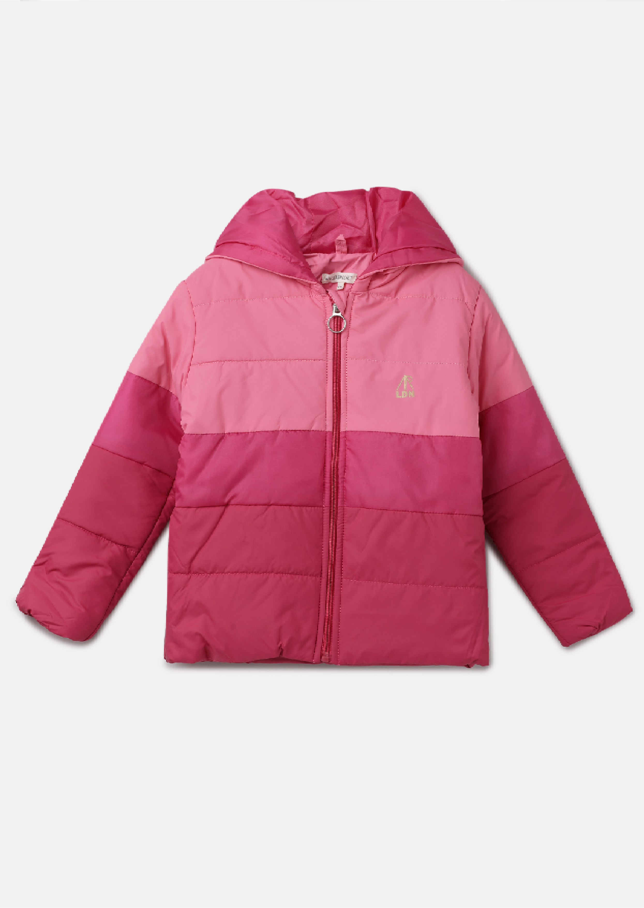 Girls Colour Blocked Puffa Jacket Pink with Hood