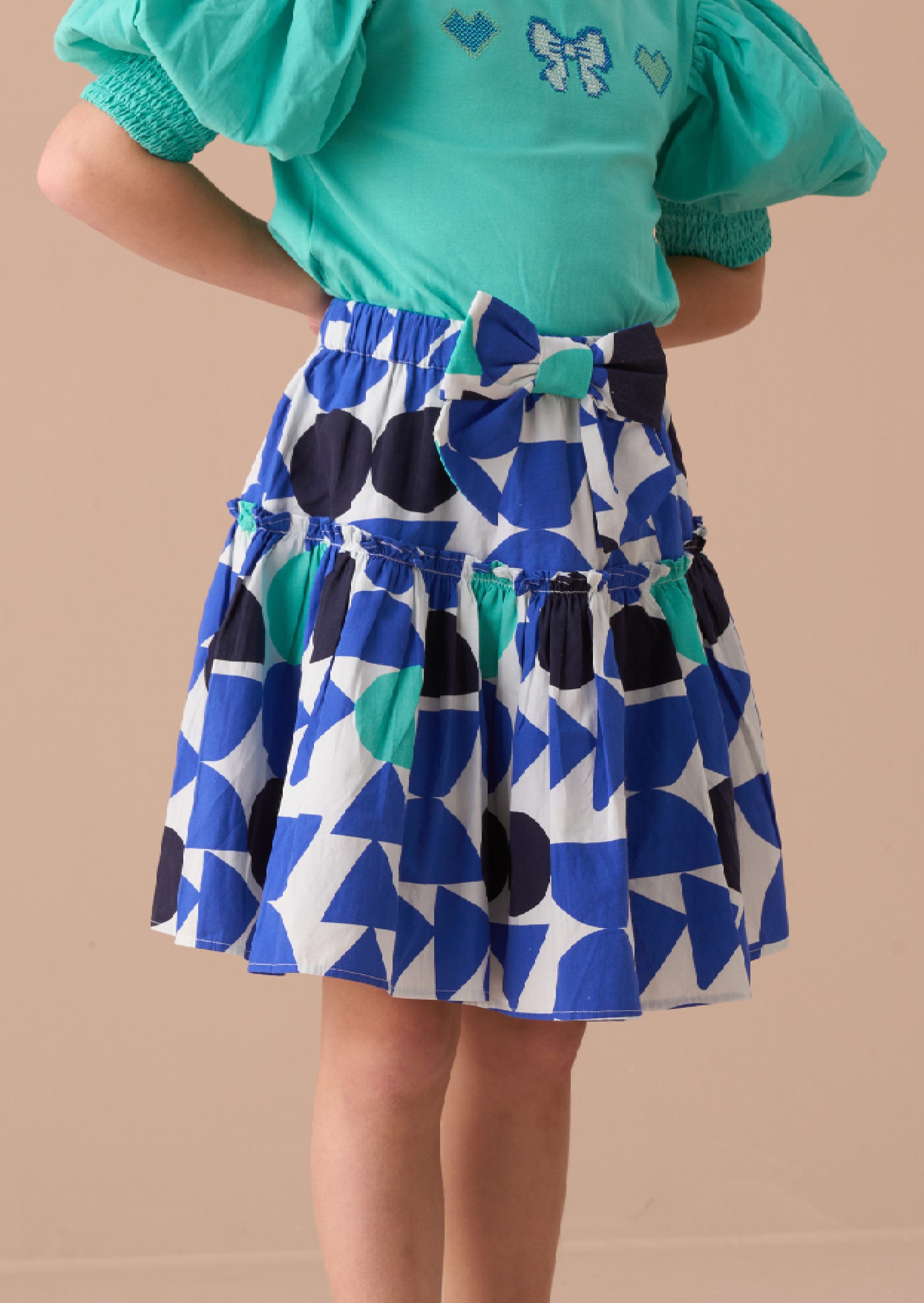 girls blue print tiered skirt