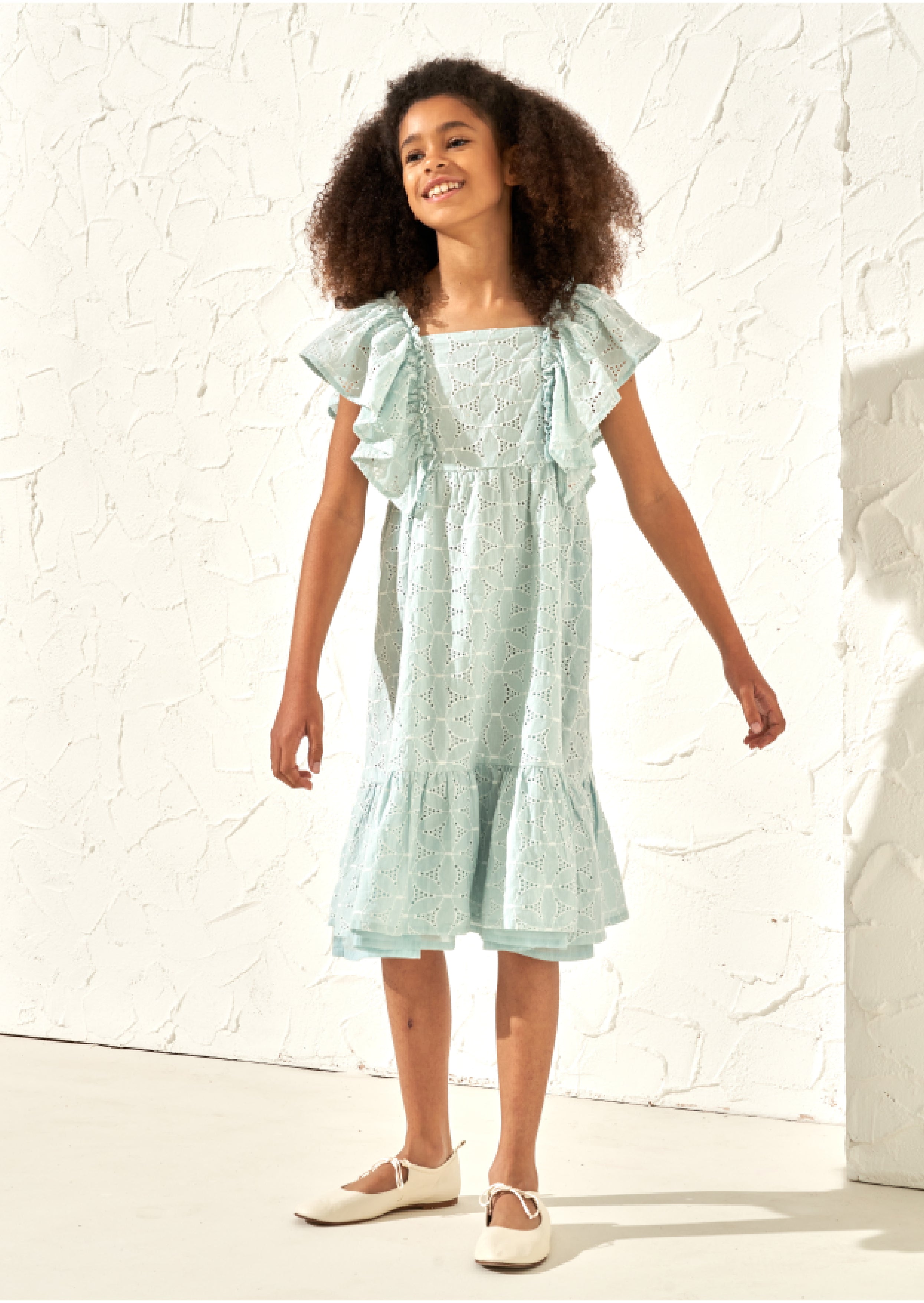 Sara Mint Broderie Dress