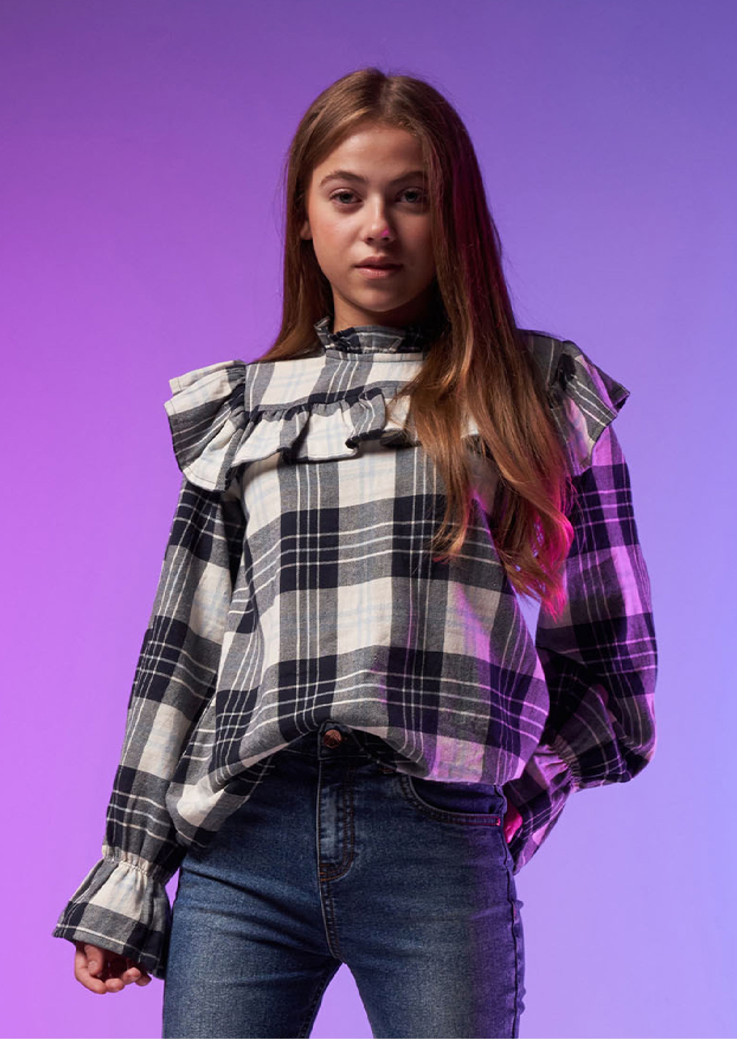 Belle Check Ruffle Yolk Blouse