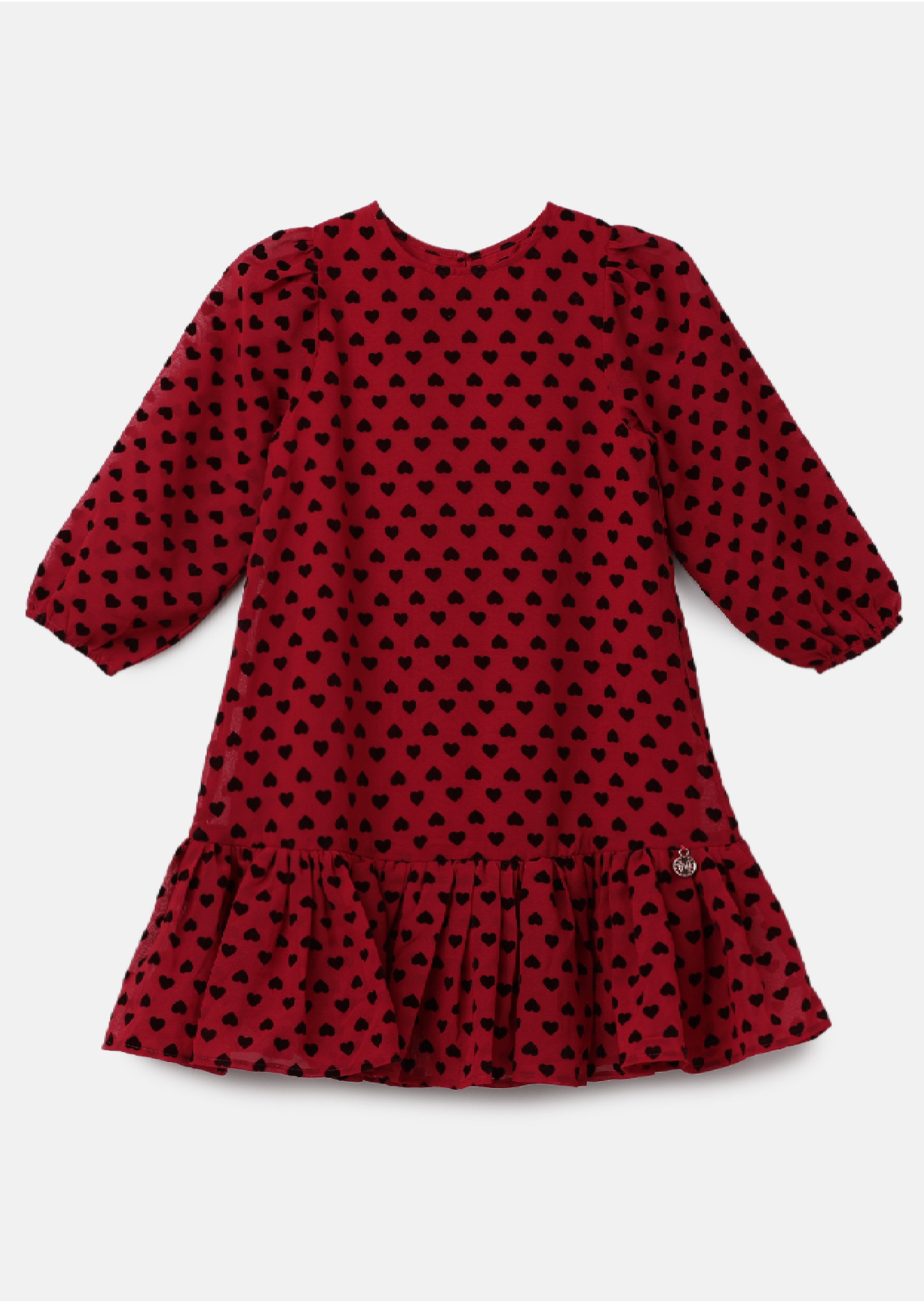 Girls Heart Printed Casual Red Dress