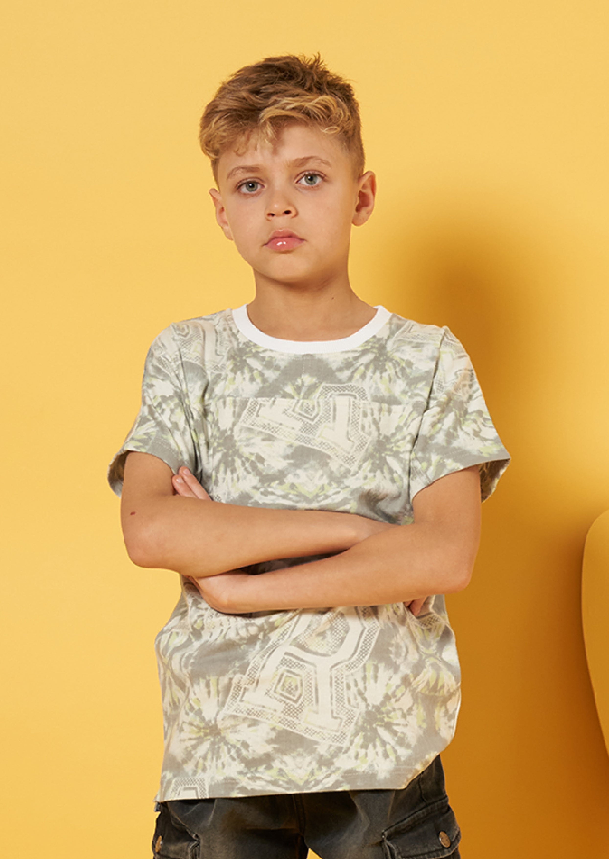 Boys Tie Dye Printed Round Neck Grey T-Shirt